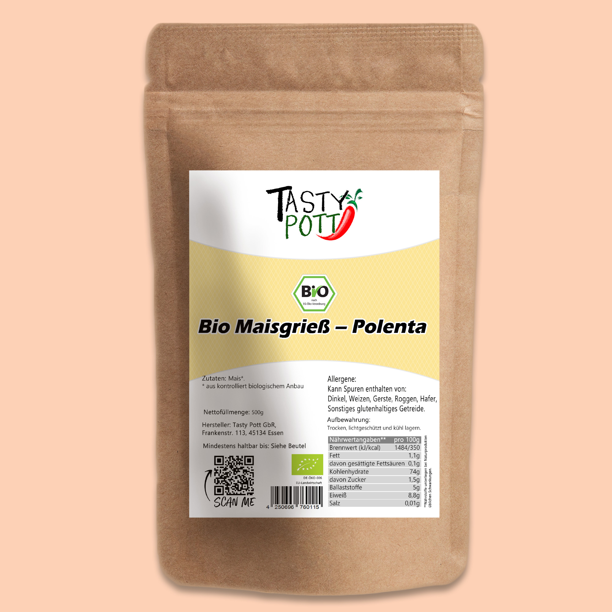 Tasty Pott Bio Maisgrieß (Polenta) – glutenfreie Beilage & vielseitige Kochzutat aus Mais 1000g Tasty Pott Bio Maisgrieß (Polenta) – glutenfreie Beilage & vielseitige Kochzutat aus Mais 1000g