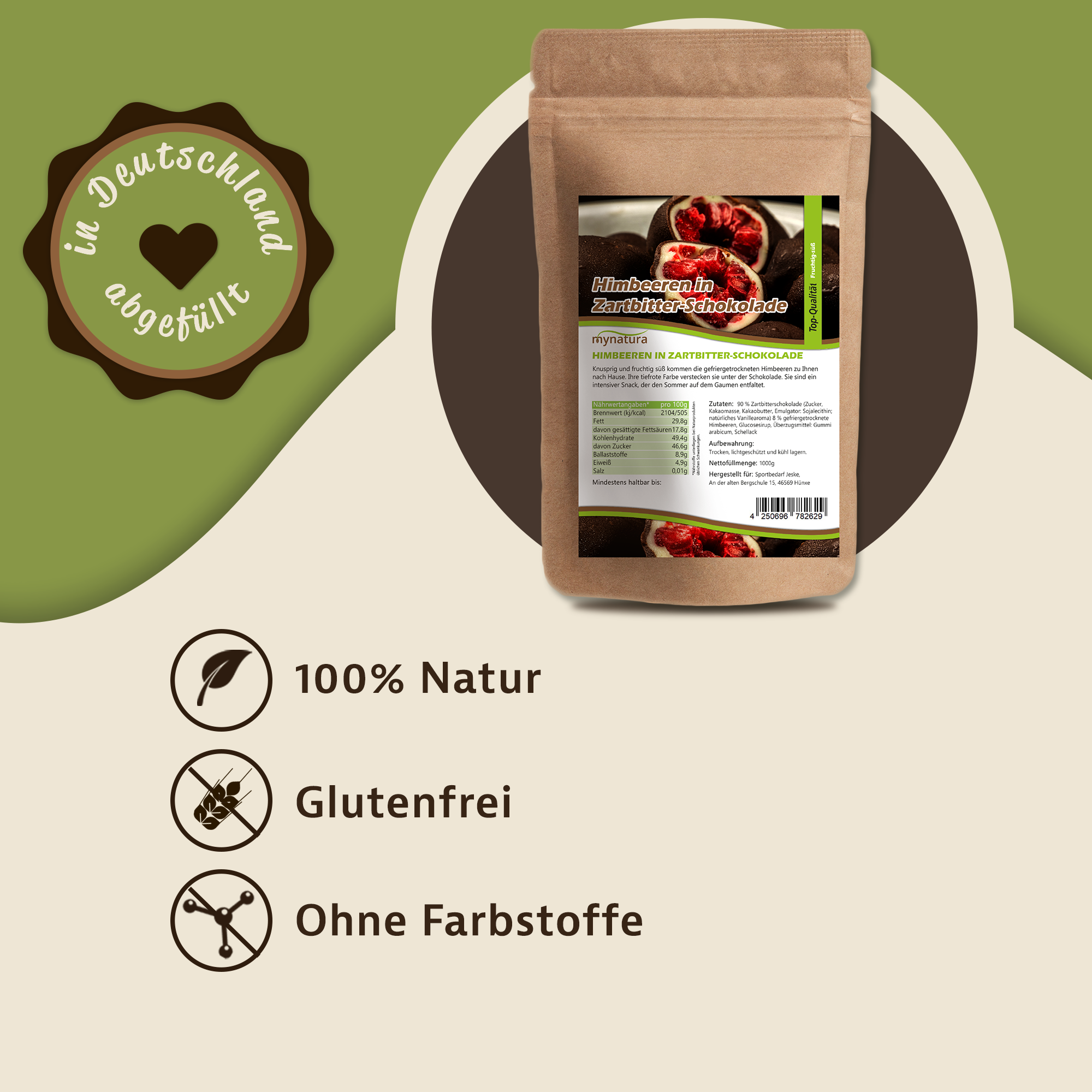 Mynatura Himbeeren in Zartbitterschokolade 1Kg