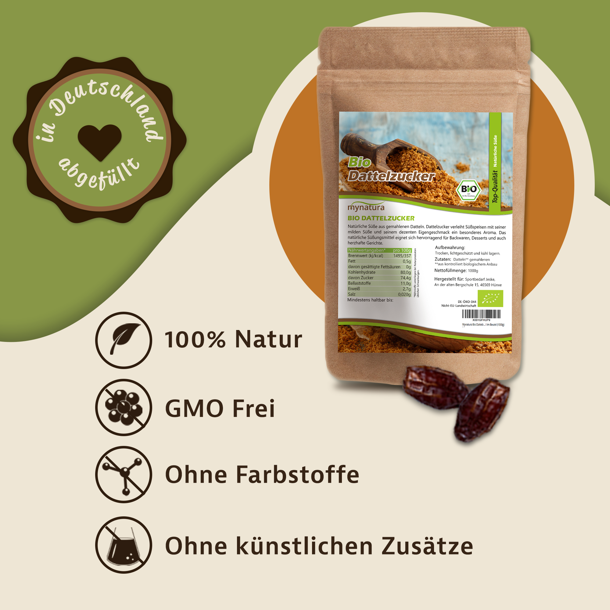 Bio Dattelzucker – natürlicher Zuckerersatz aus 100 % gemahlenen Datteln | unraffiniert, vegan & nachhaltig 1Kg Bio Dattelzucker – natürlicher Zuckerersatz aus 100 % gemahlenen Datteln | unraffiniert, vegan & nachhaltig 1Kg