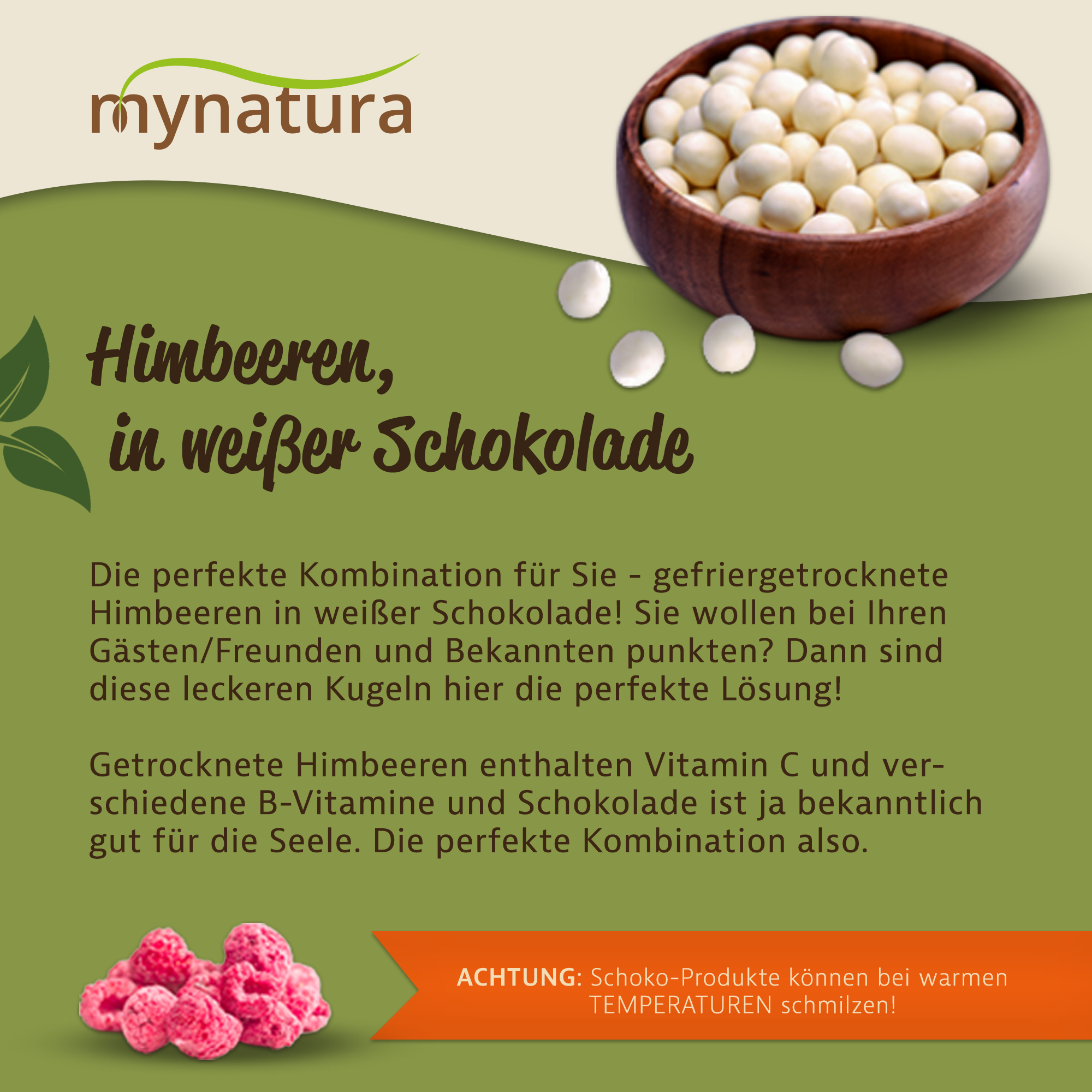 Gefriergetrocknete Himbeeren in weißer Schokolade – fruchtig-süße Knusperköstlichkeit in Premiumqualität Gefriergetrocknete Himbeeren in weißer Schokolade – fruchtig-süße Knusperköstlichkeit in Premiumqualität