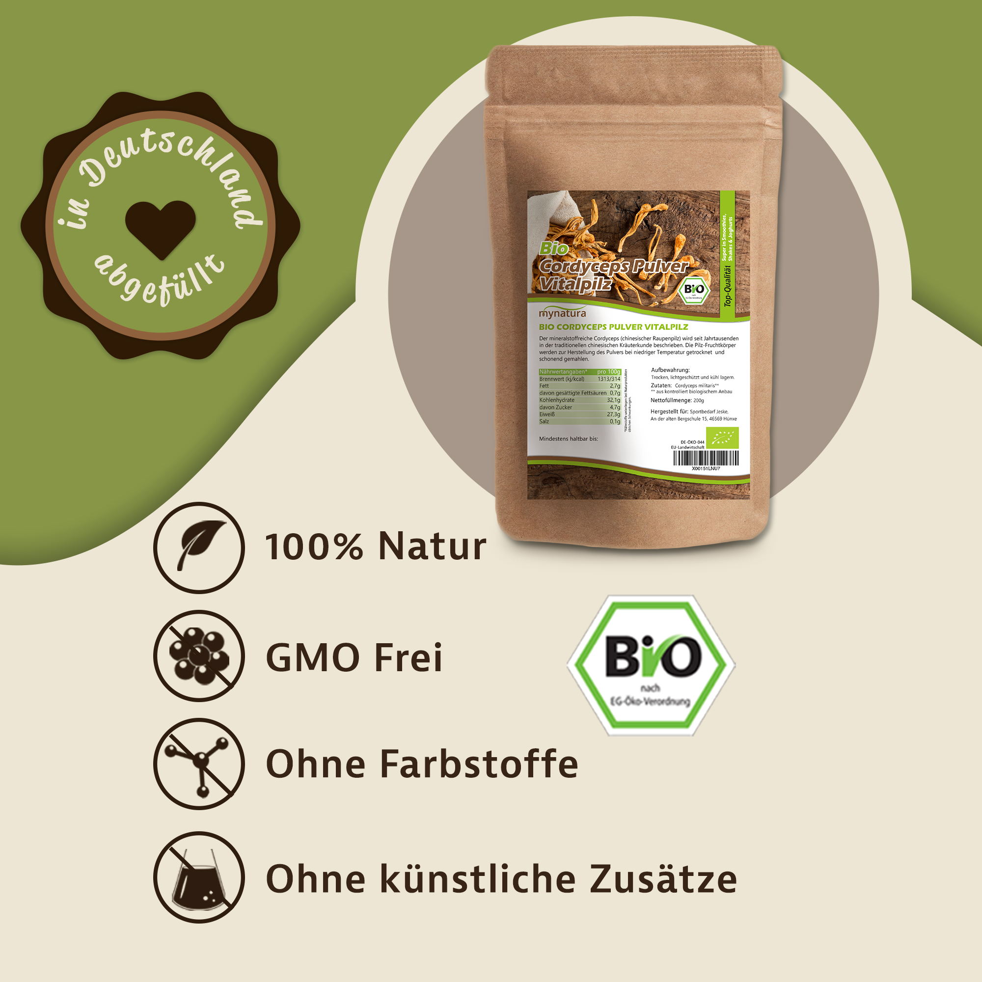 Mynatura Bio Cordyceps Pilzpulver – Pflanzliches Superfood in Bio-Qualität | Vielseitig & Mineralstoffreich 0,2Kg Mynatura Bio Cordyceps Pilzpulver – Pflanzliches Superfood in Bio-Qualität | Vielseitig & Mineralstoffreich 0,2Kg