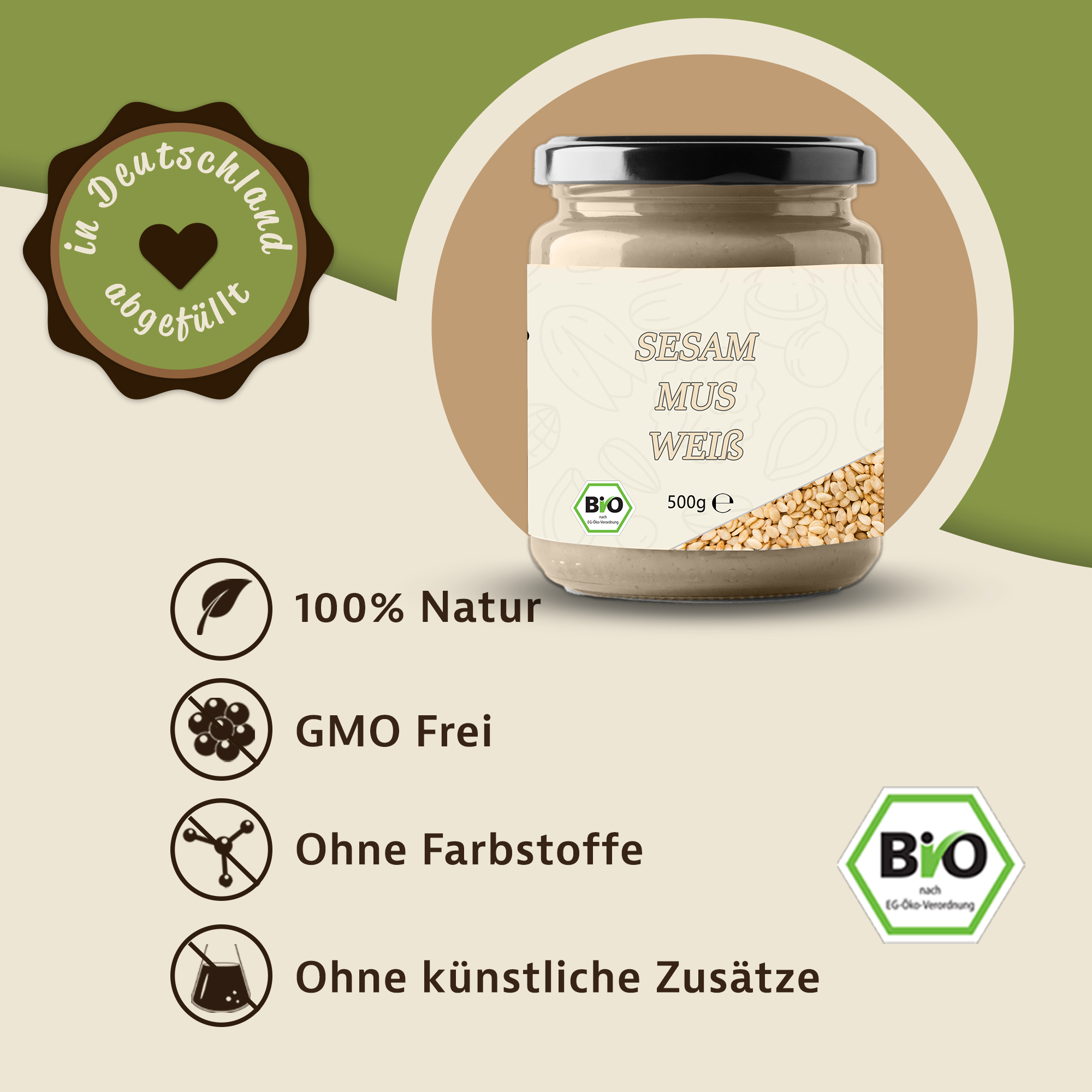 Bio Sesammus (Tahini) – cremig, nussig & vielseitig für Hummus, Dressings und Süßspeisen 2x0,5Kg Bio Sesammus (Tahini) – cremig, nussig & vielseitig für Hummus, Dressings und Süßspeisen 2x0,5Kg