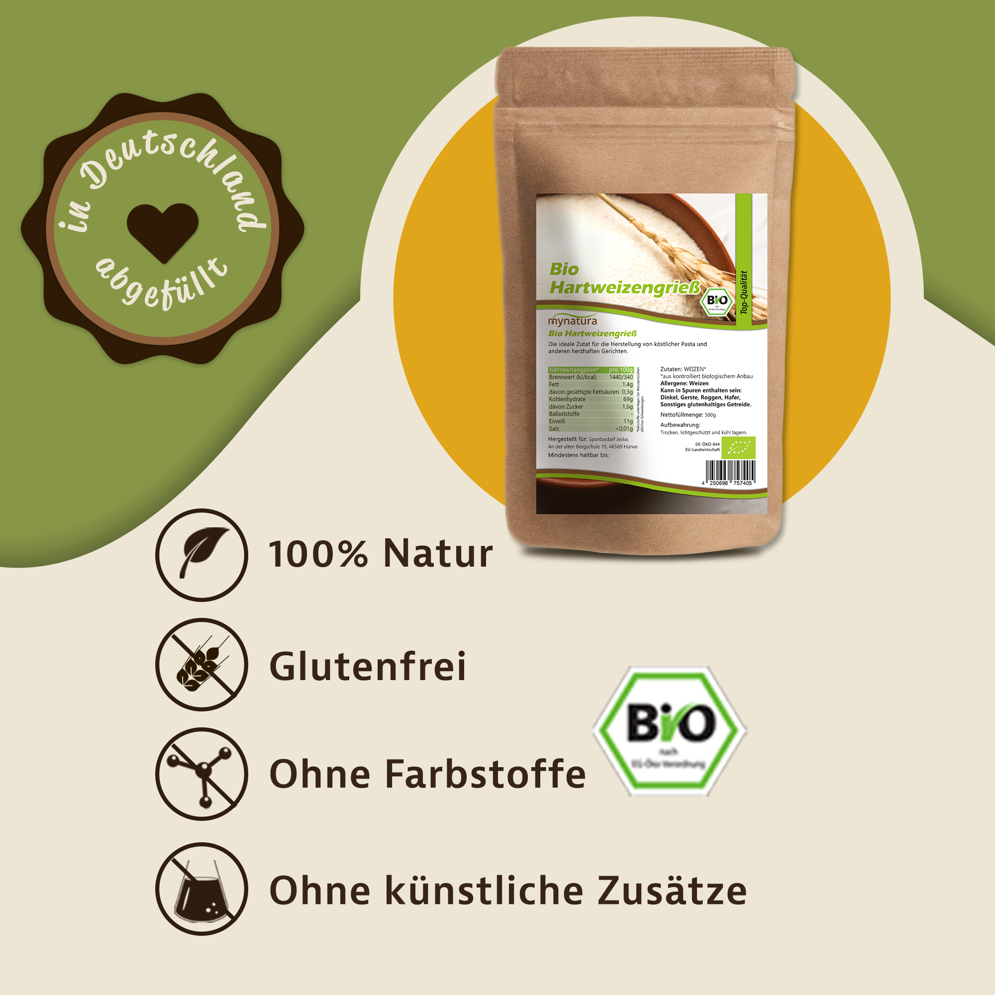 Mynatura Bio Hartweizengrieß 1000g
