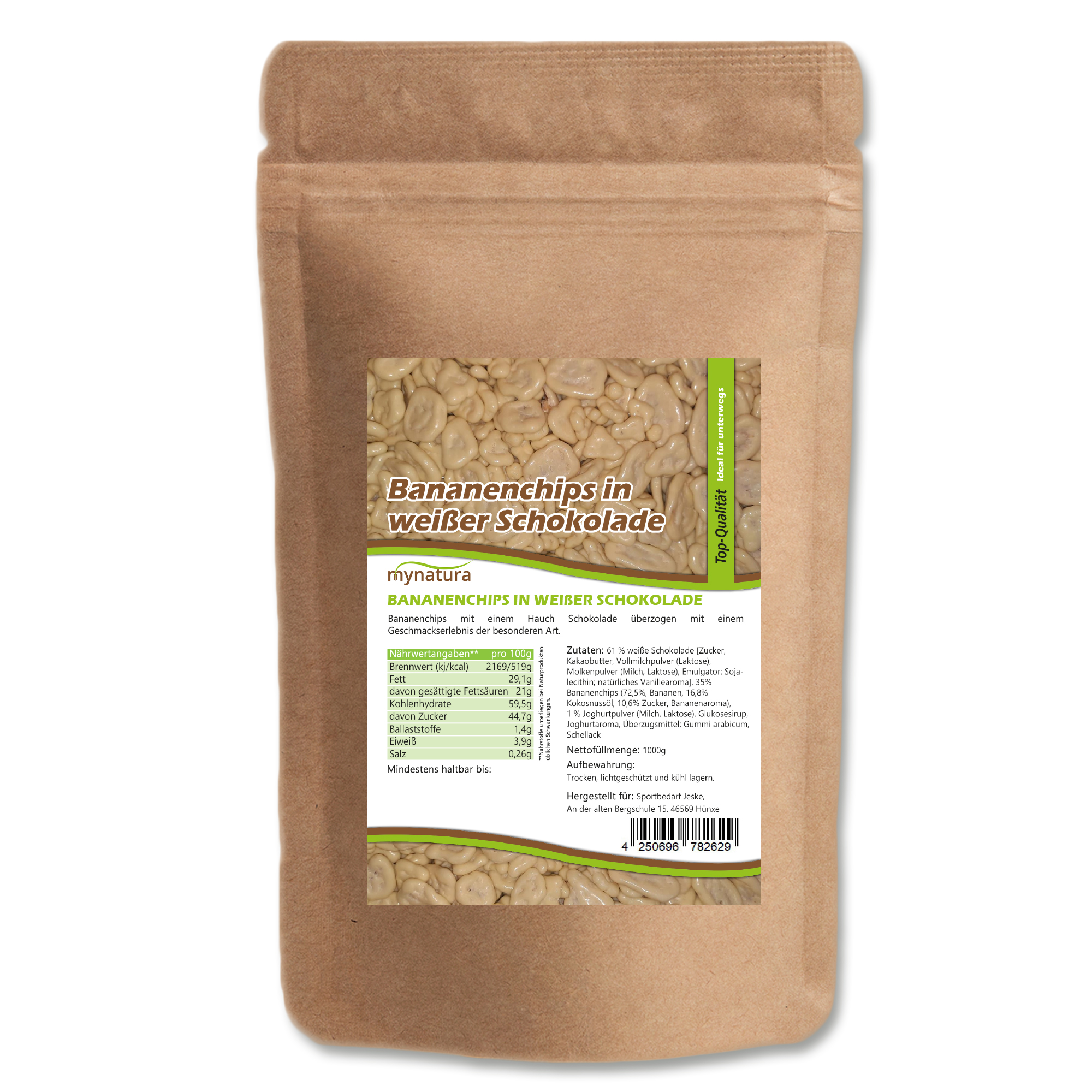 Mynatura Bio Bananenchips in weißer Schokolade – Knusprig-süßer Bio-Snack mit natürlichem Bananengeschmack 1Kg Mynatura Bio Bananenchips in weißer Schokolade – Knusprig-süßer Bio-Snack mit natürlichem Bananengeschmack 1Kg