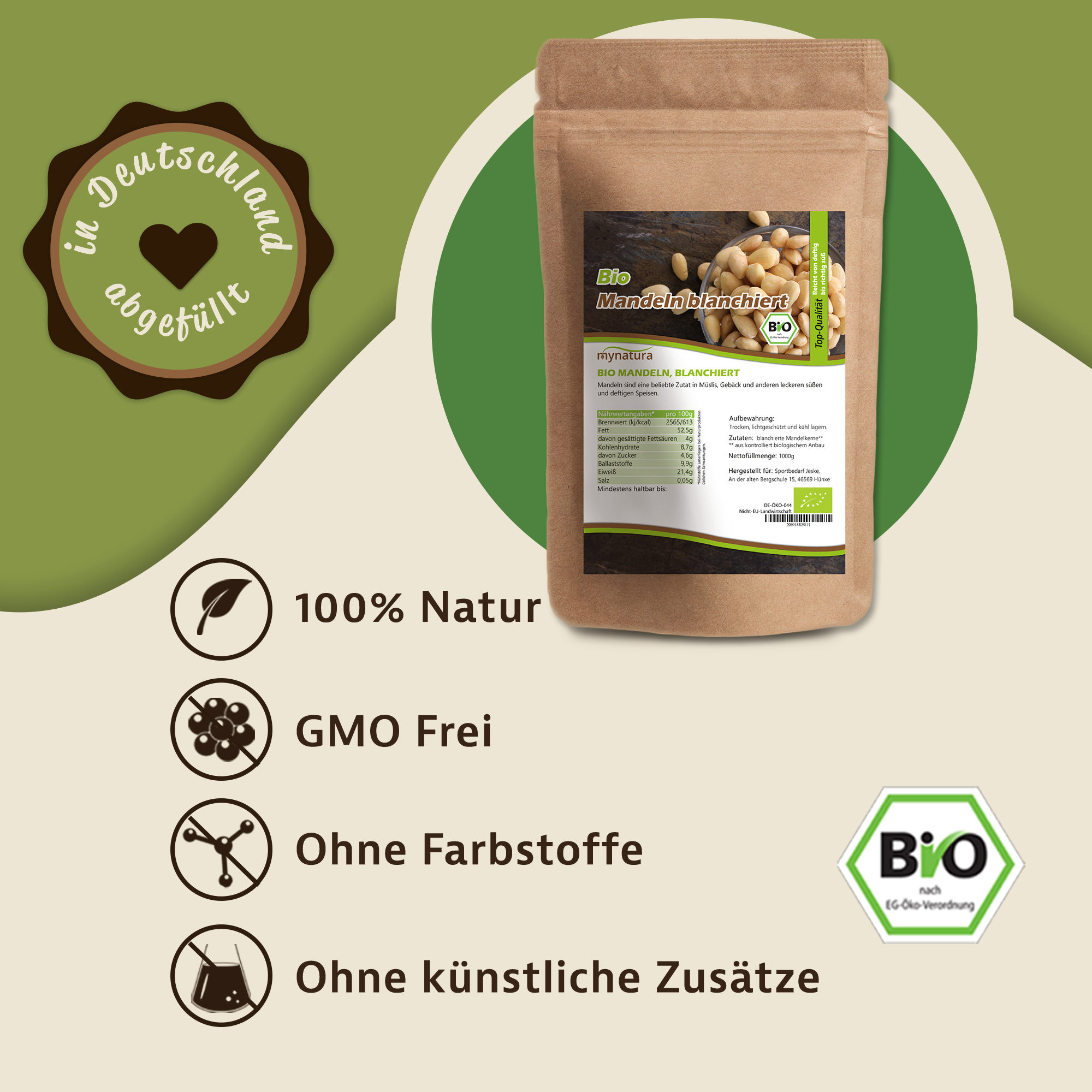 Mynatura Bio Mandeln, blanchiert 1Kg