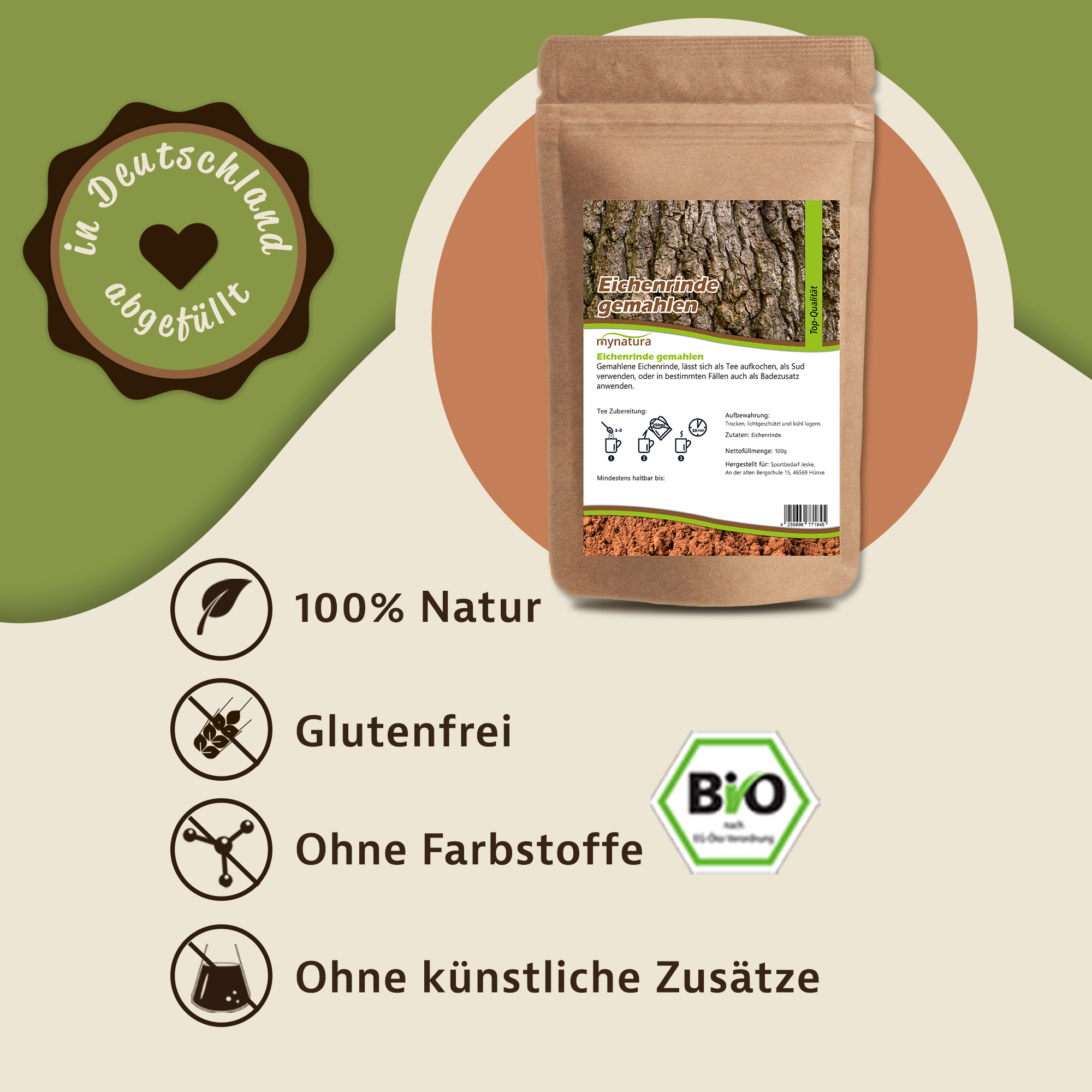 Mynatura Eichenrinde gemahlen – Naturprodukt aus kontrolliertem Anbau | Vegane Ernährung | Nachhaltiges Rindenpulver 250g Mynatura Eichenrinde gemahlen – Naturprodukt aus kontrolliertem Anbau | Vegane Ernährung | Nachhaltiges Rindenpulver 250g