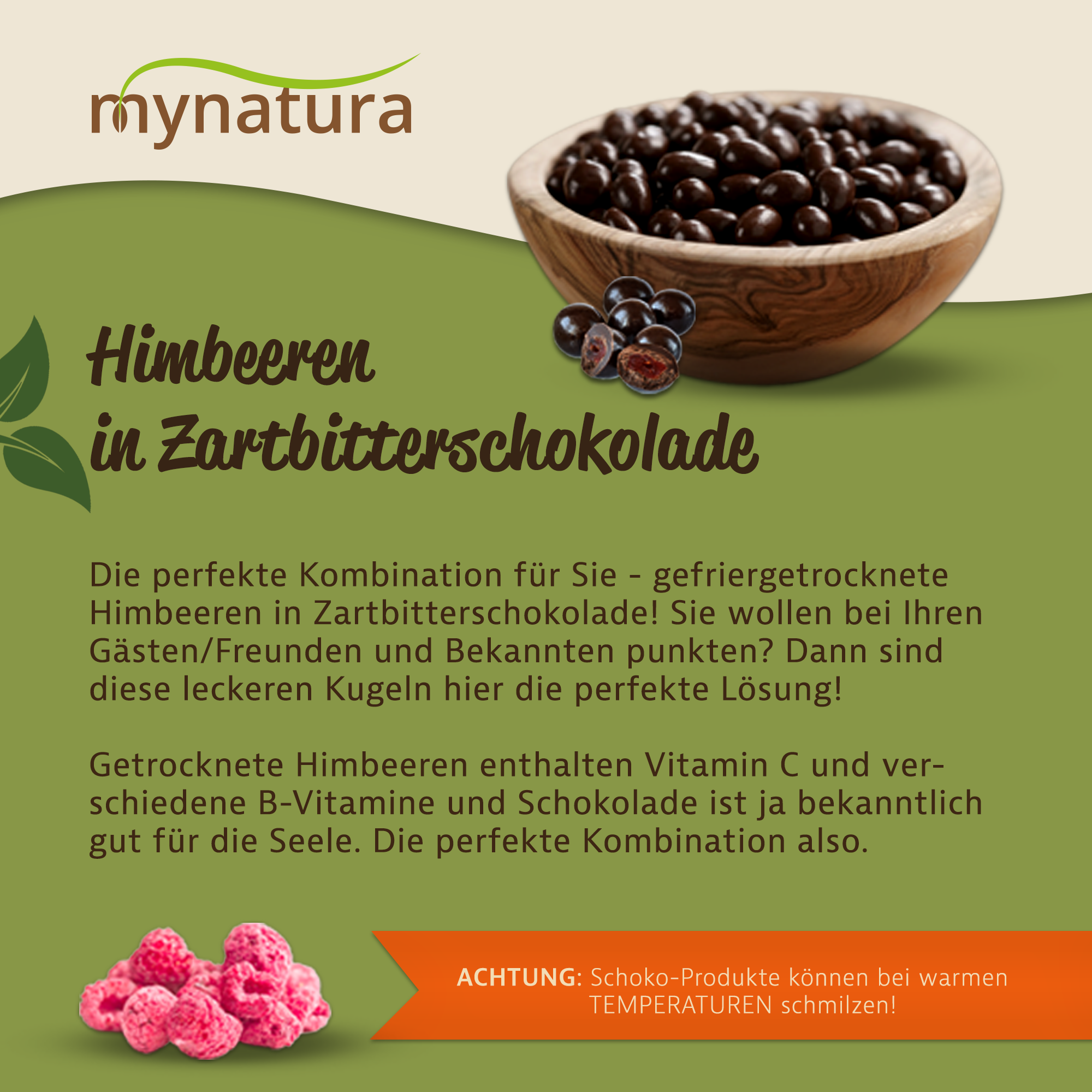 Mynatura Himbeeren in Zartbitterschokolade 1Kg