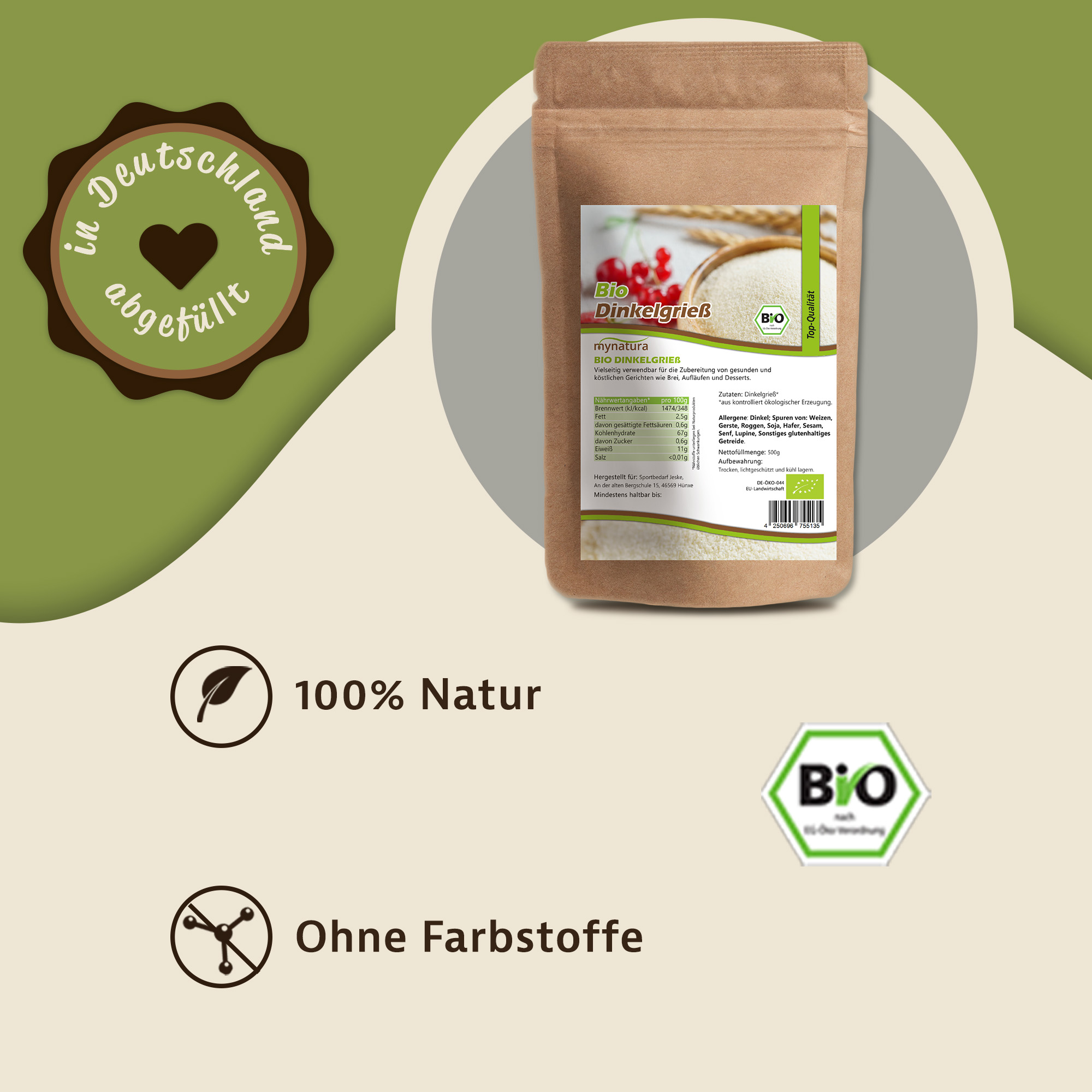 Bio Dinkelgrieß von Mynatura – Vielseitiges Naturprodukt für süße und herzhafte Gerichte | Dinkel gemahlen, vegan & nachhaltig 1000g Bio Dinkelgrieß von Mynatura – Vielseitiges Naturprodukt für süße und herzhafte Gerichte | Dinkel gemahlen, vegan & nachhaltig 1000g