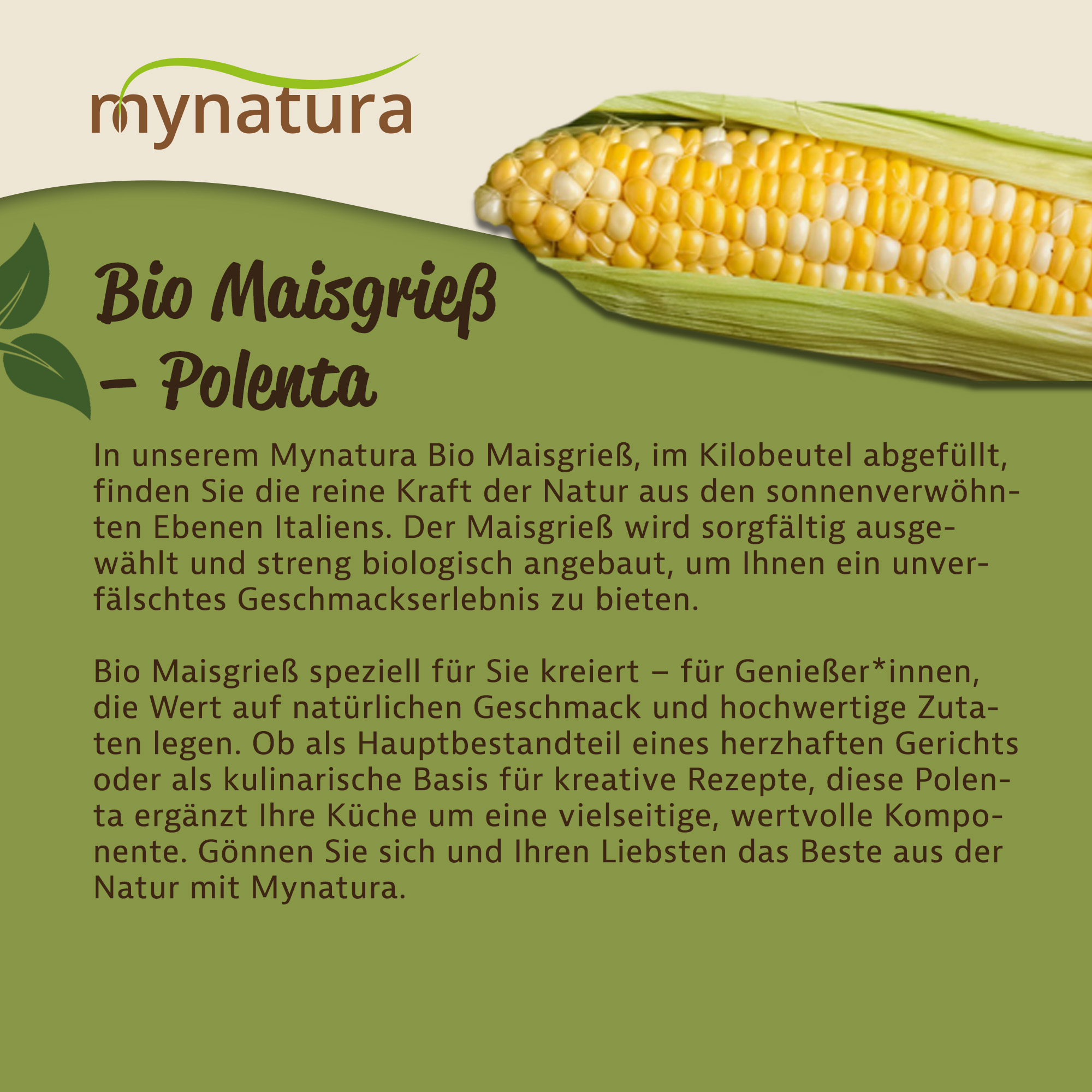 Bio Maisgrieß Polenta von Mynatura – vielseitig, vegan & nachhaltig 1000g Bio Maisgrieß Polenta von Mynatura – vielseitig, vegan & nachhaltig 1000g