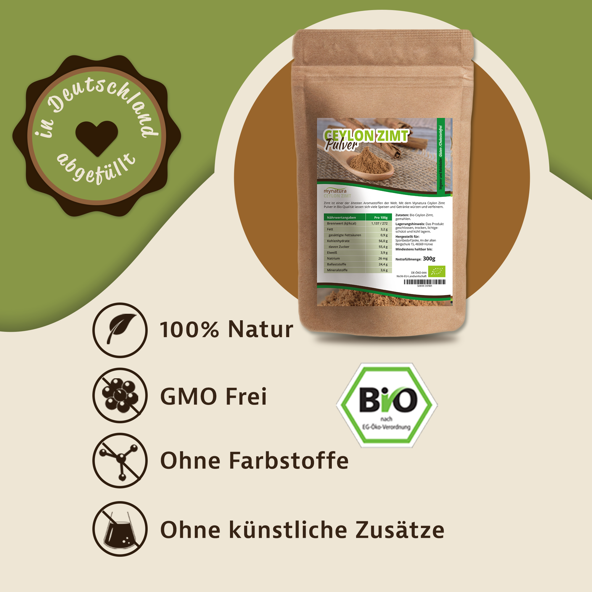 Mynatura Bio Ceylon Zimt Pulver – Feines Bio-Gewürz für Backen, Kochen & Getränke | Vielseitig & Aromatisch 300g Mynatura Bio Ceylon Zimt Pulver – Feines Bio-Gewürz für Backen, Kochen & Getränke | Vielseitig & Aromatisch 300g