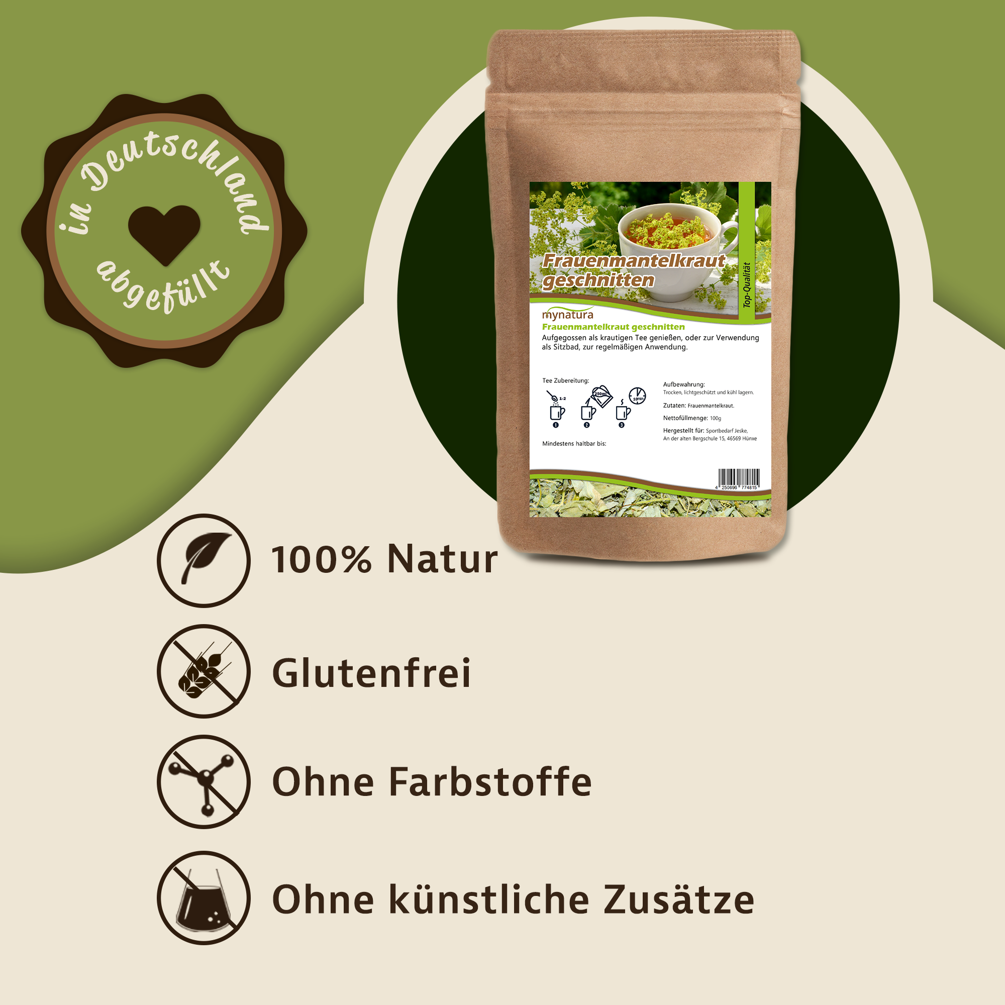 Mynatura  Getrocknetes & geschnittenes Frauenmantelkraut kaufen | Bioqualität für Kräutertee & Küche 250g