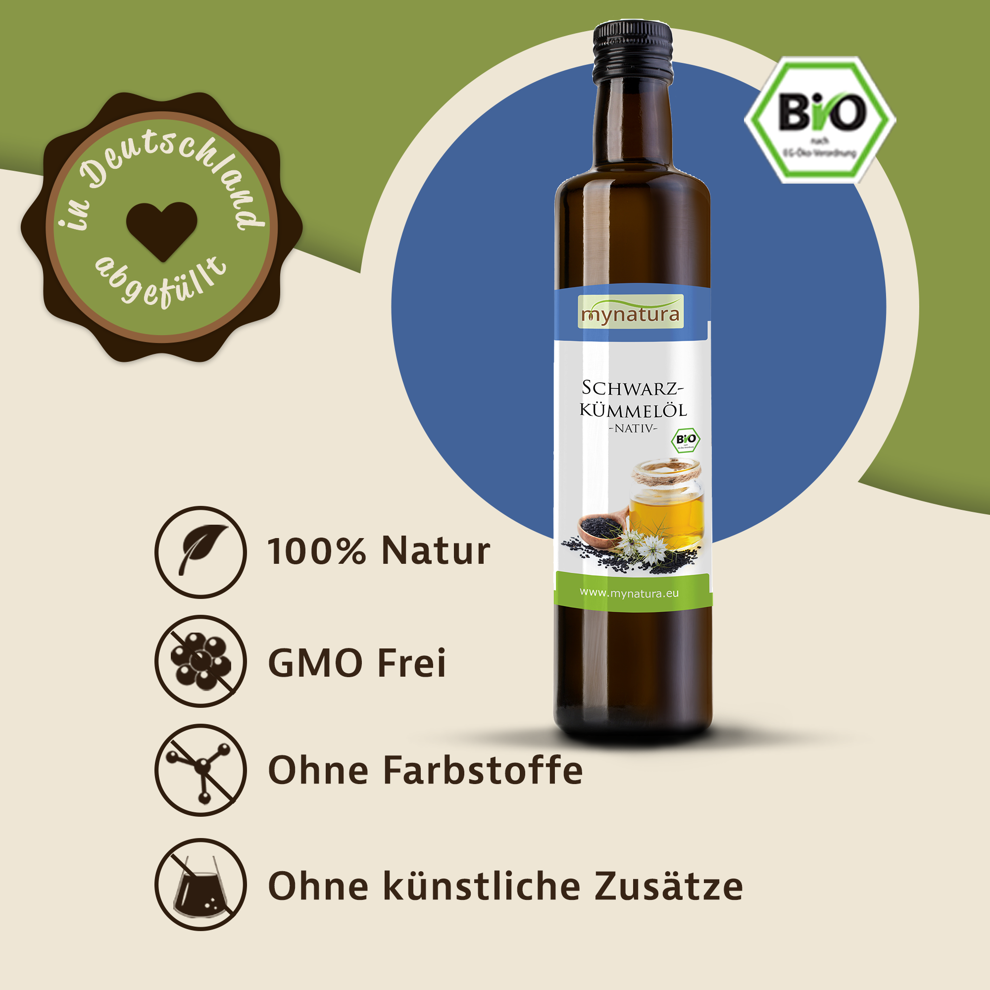 Schwarzkümmelöl – Natürliches Öl aus Nigella sativa | Hochwertige Qualität bei Mynatura 0,5L Schwarzkümmelöl – Natürliches Öl aus Nigella sativa | Hochwertige Qualität bei Mynatura 0,5L