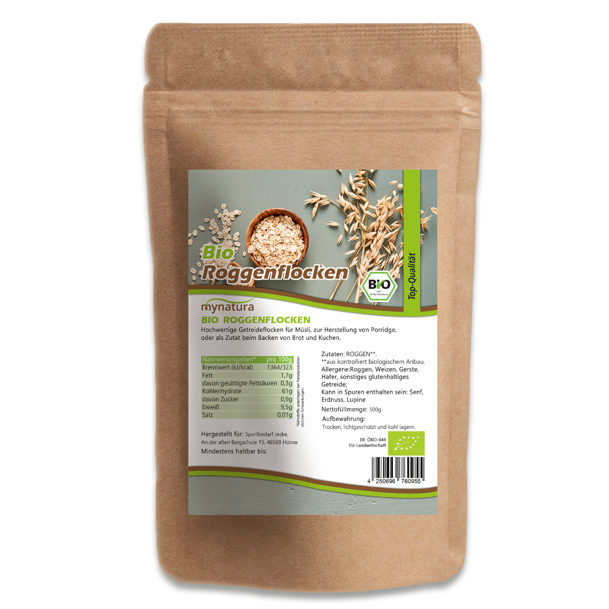 Mynatura Bio Roggenflocken – Hochwertige Getreideflocken für vielseitige Rezepte | Vegan & Nachhaltig 2000g