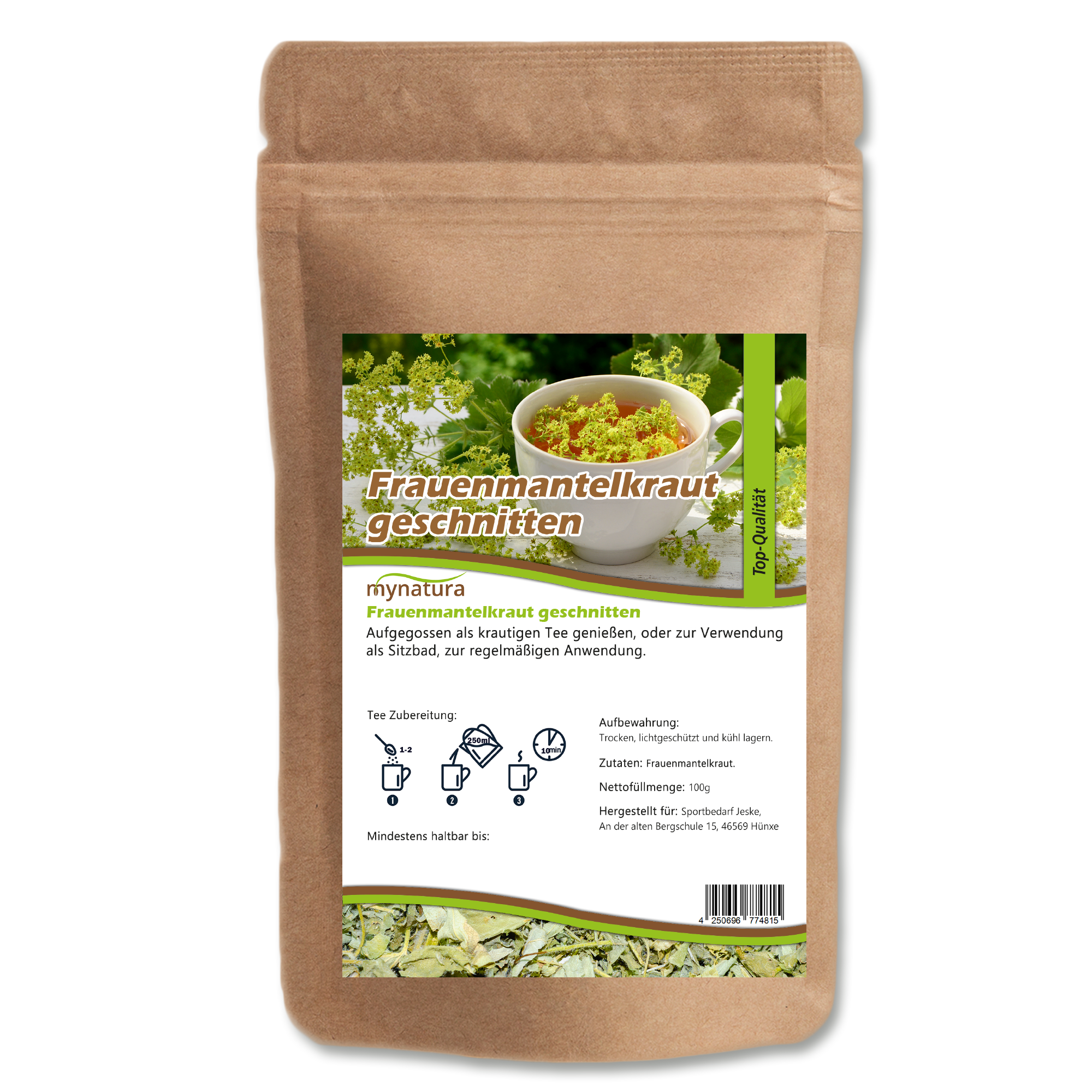 Mynatura  Getrocknetes & geschnittenes Frauenmantelkraut kaufen | Bioqualität für Kräutertee & Küche 250g