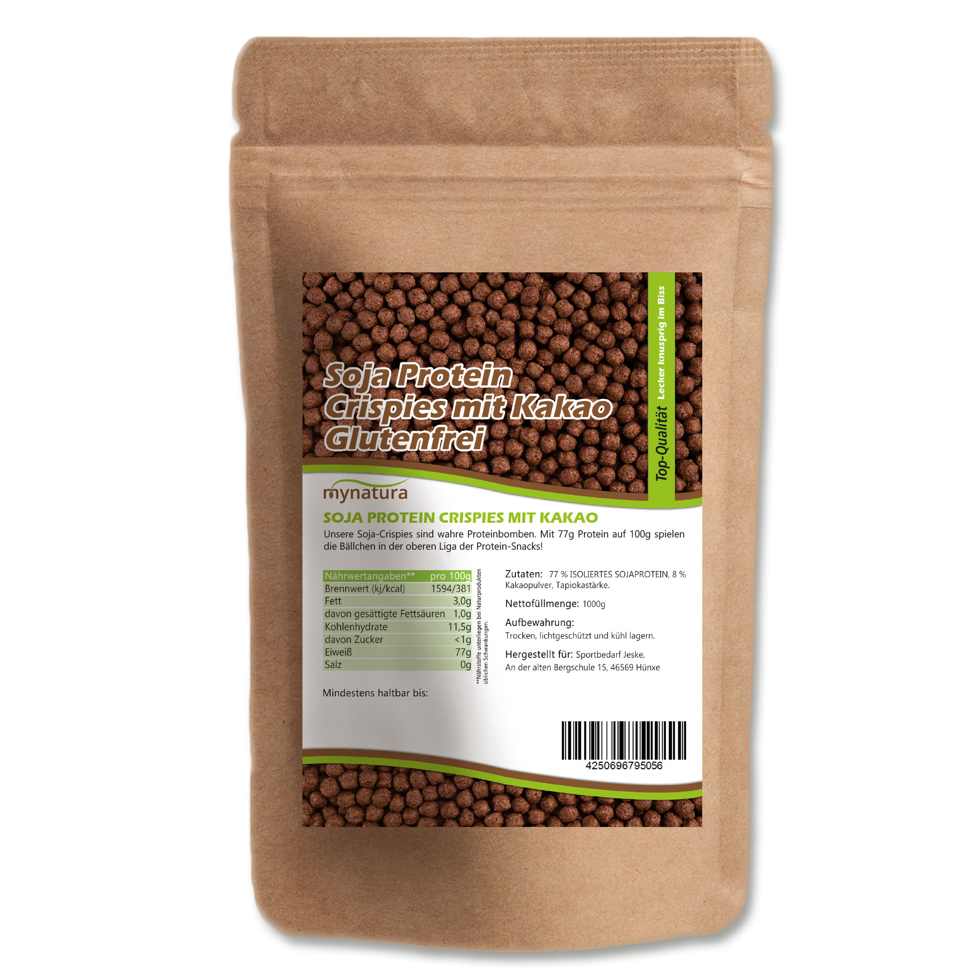 Protein Soja Kakao Crispies – Knusprige pflanzliche Eiweißquelle von Mynatura für Riegel und Snacks 1Kg Protein Soja Kakao Crispies – Knusprige pflanzliche Eiweißquelle von Mynatura für Riegel und Snacks 1Kg