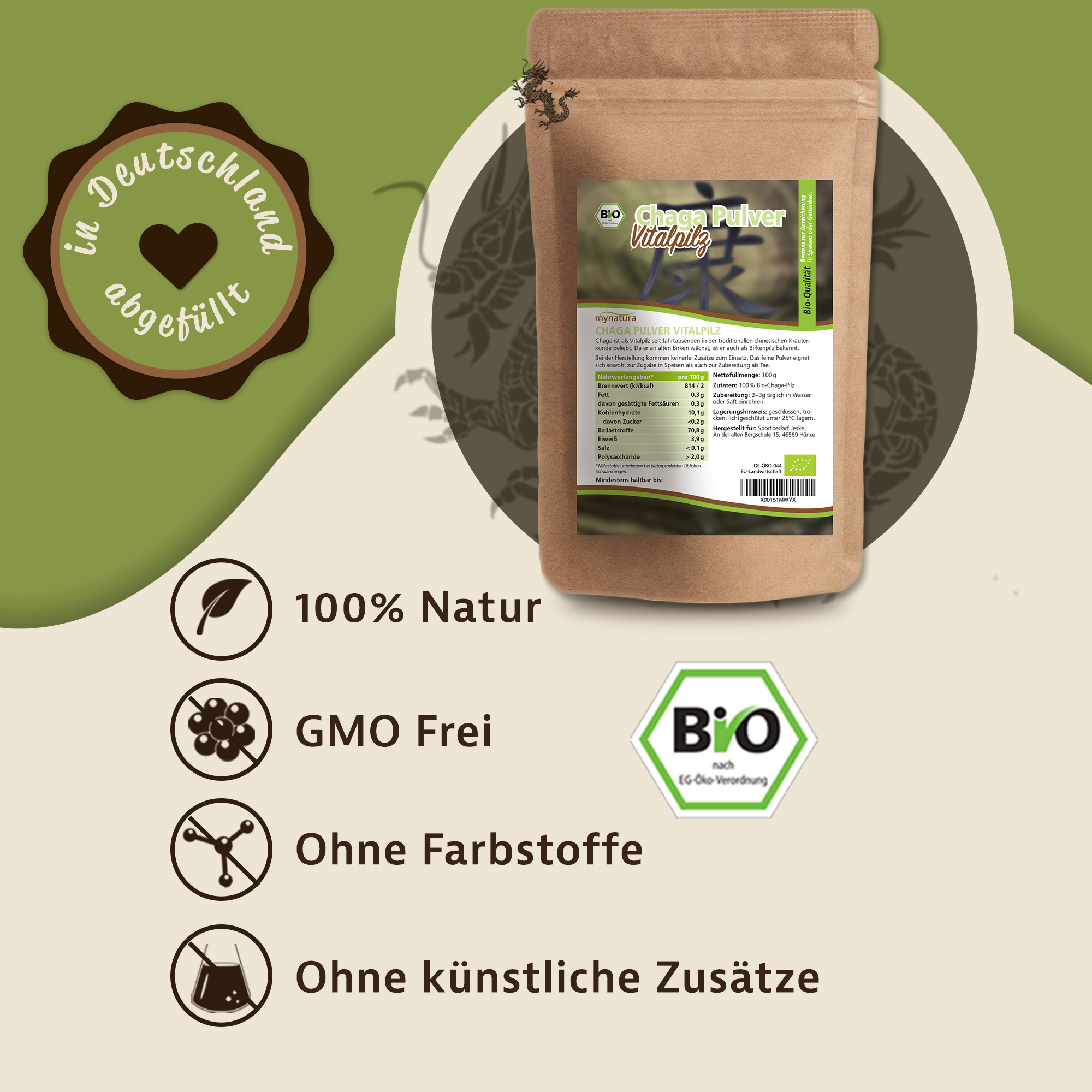 Mynatura Bio Chaga Pulver | Chaga Pilz gemahlen | Natürliches Superfood aus Wildsammlung 0,1Kg Mynatura Bio Chaga Pulver | Chaga Pilz gemahlen | Natürliches Superfood aus Wildsammlung 0,1Kg