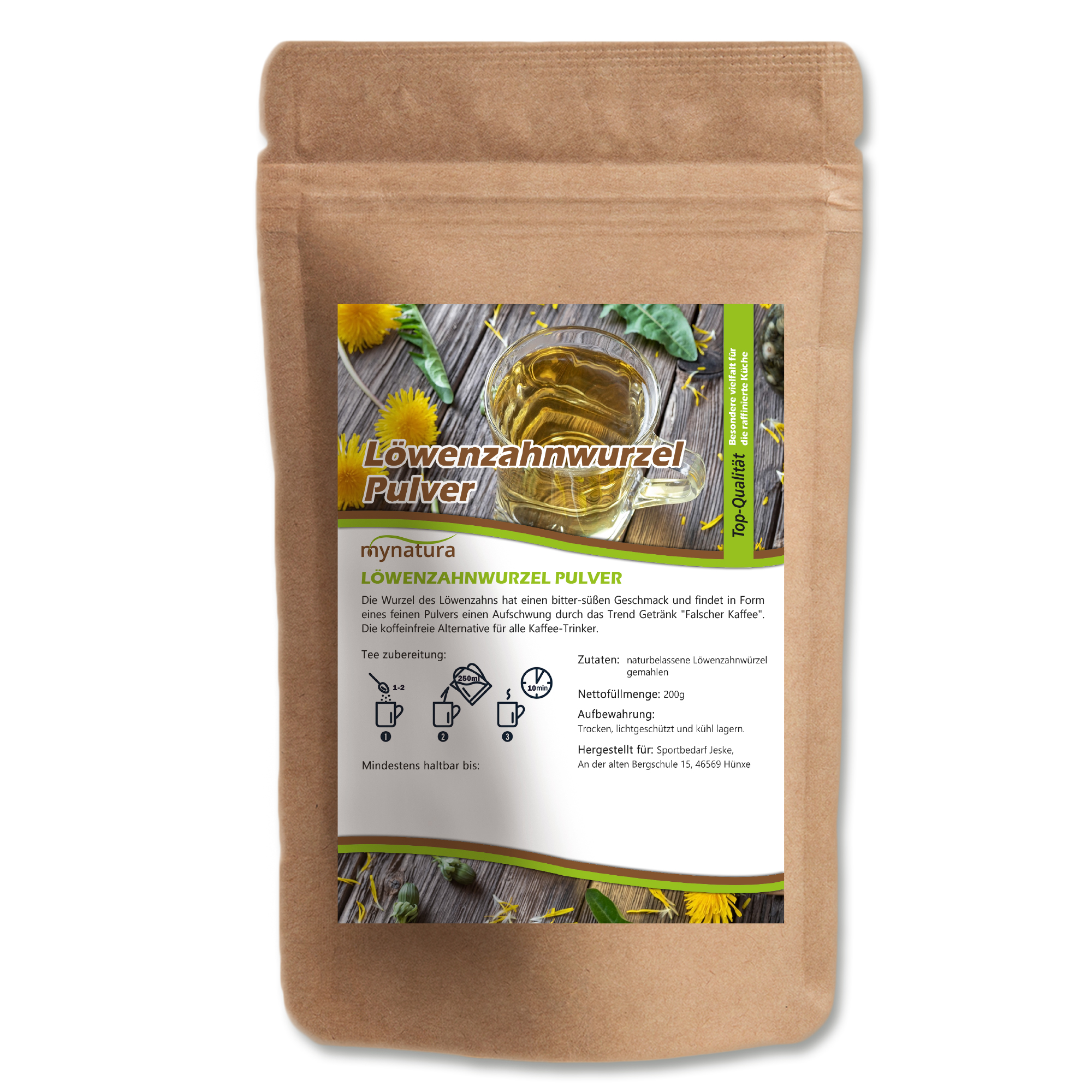 Löwenzahnpulver in Premium-Qualität – Natürliches Pflanzenpulver aus getrockneten Löwenzahnwurzeln 0,2Kg