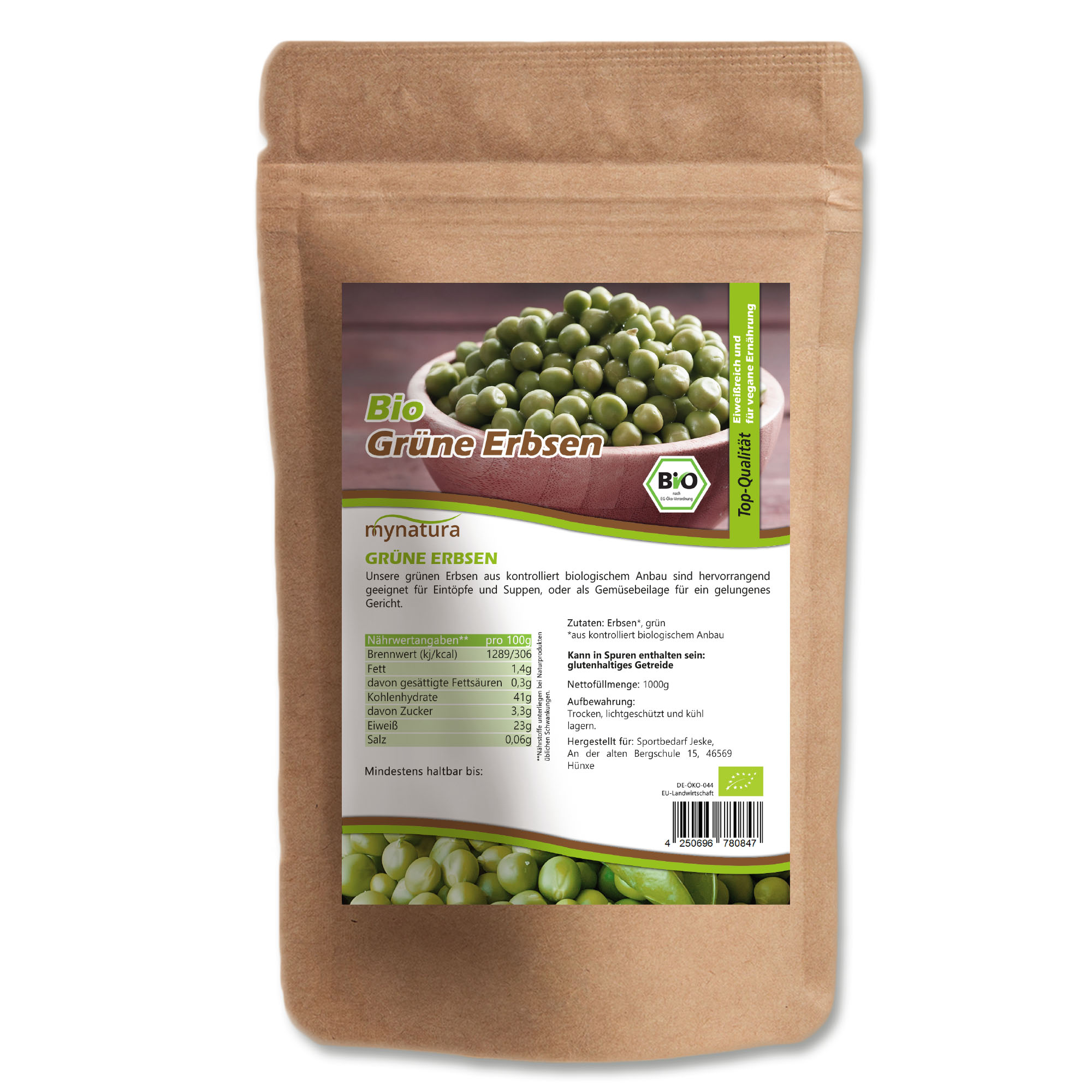 Mynatura Grüne Bio Erbsen 1000g