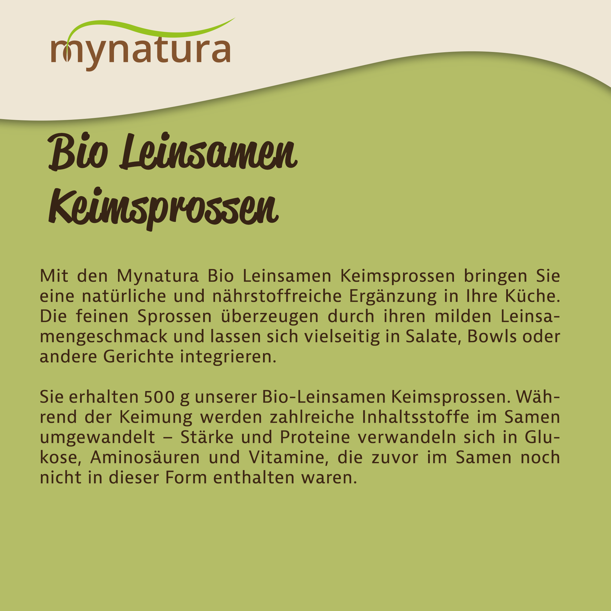Mynatura Bio Leinsamen Keimsprossen – Leinsaat Sprossen 500g | Müsli & Salat-Topping Mynatura Bio Leinsamen Keimsprossen – Leinsaat Sprossen 500g | Müsli & Salat-Topping