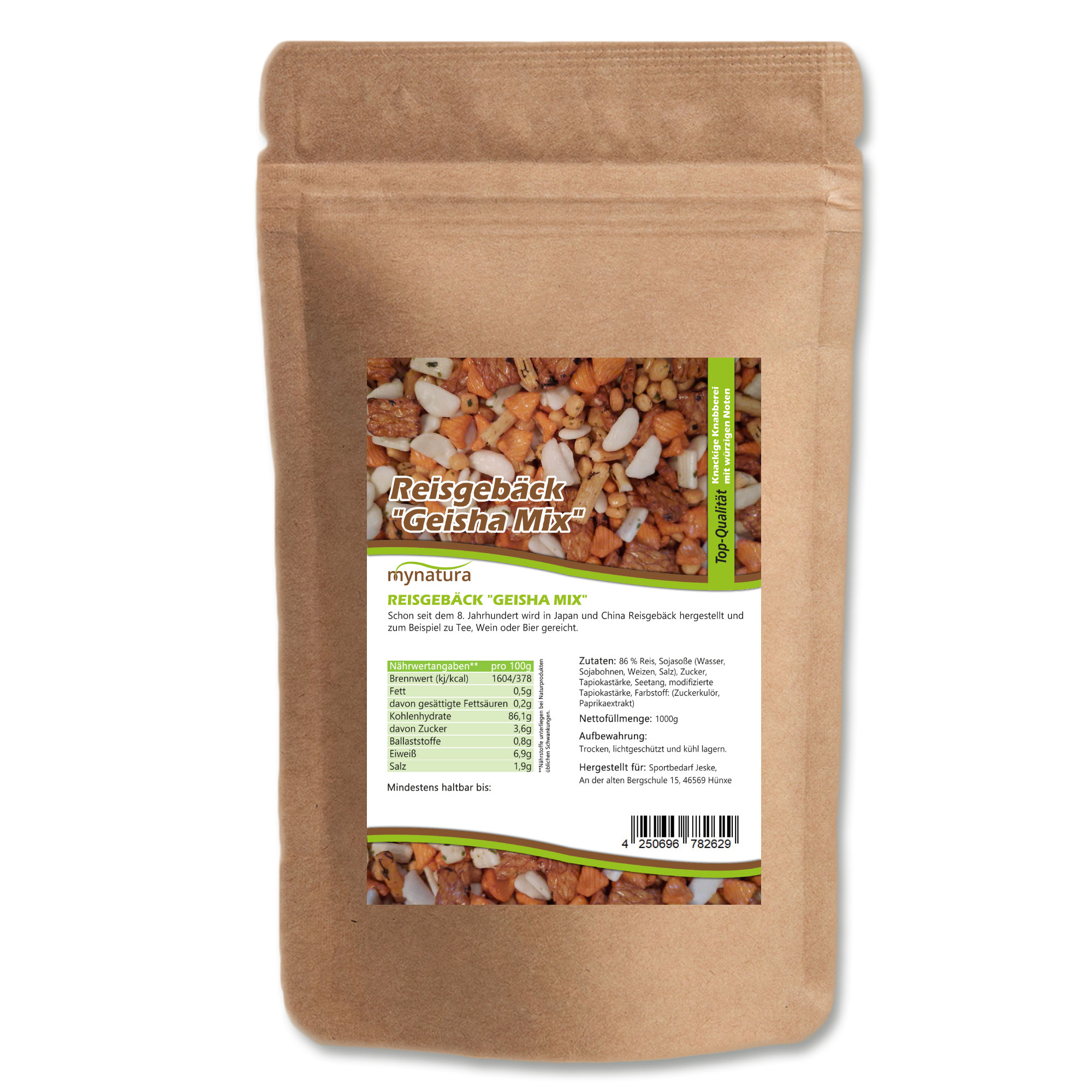 Geisha Mix – Knusprige Reiscracker Mischung mit Sojasoße & Seetang | Mynatura Snack 1 kg Beutel