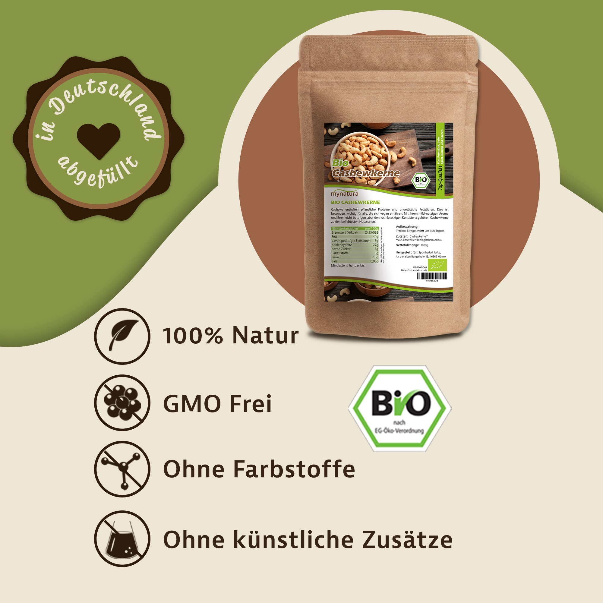 Bio Cashewkerne – Mild & Vielseitig | Mynatura Qualität aus kontrolliertem Anbau 1Kg Bio Cashewkerne – Mild & Vielseitig | Mynatura Qualität aus kontrolliertem Anbau 1Kg