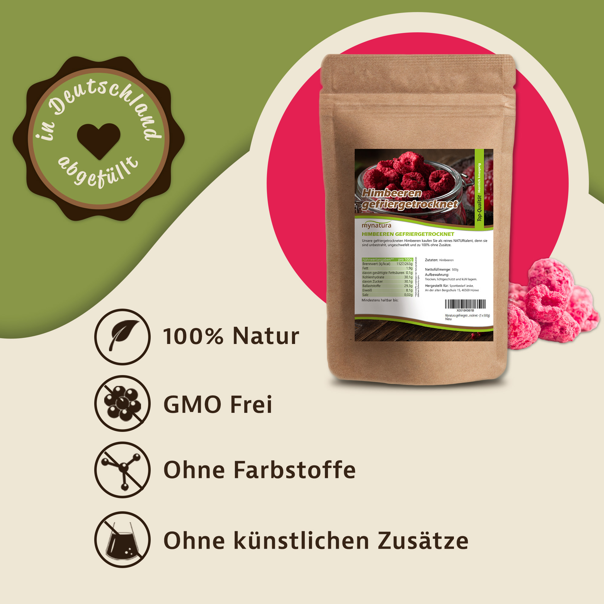 Gefriergetrocknete Bio-Himbeeren – intensives Aroma & natürliche Qualität 0,5Kg Gefriergetrocknete Bio-Himbeeren – intensives Aroma & natürliche Qualität 0,5Kg