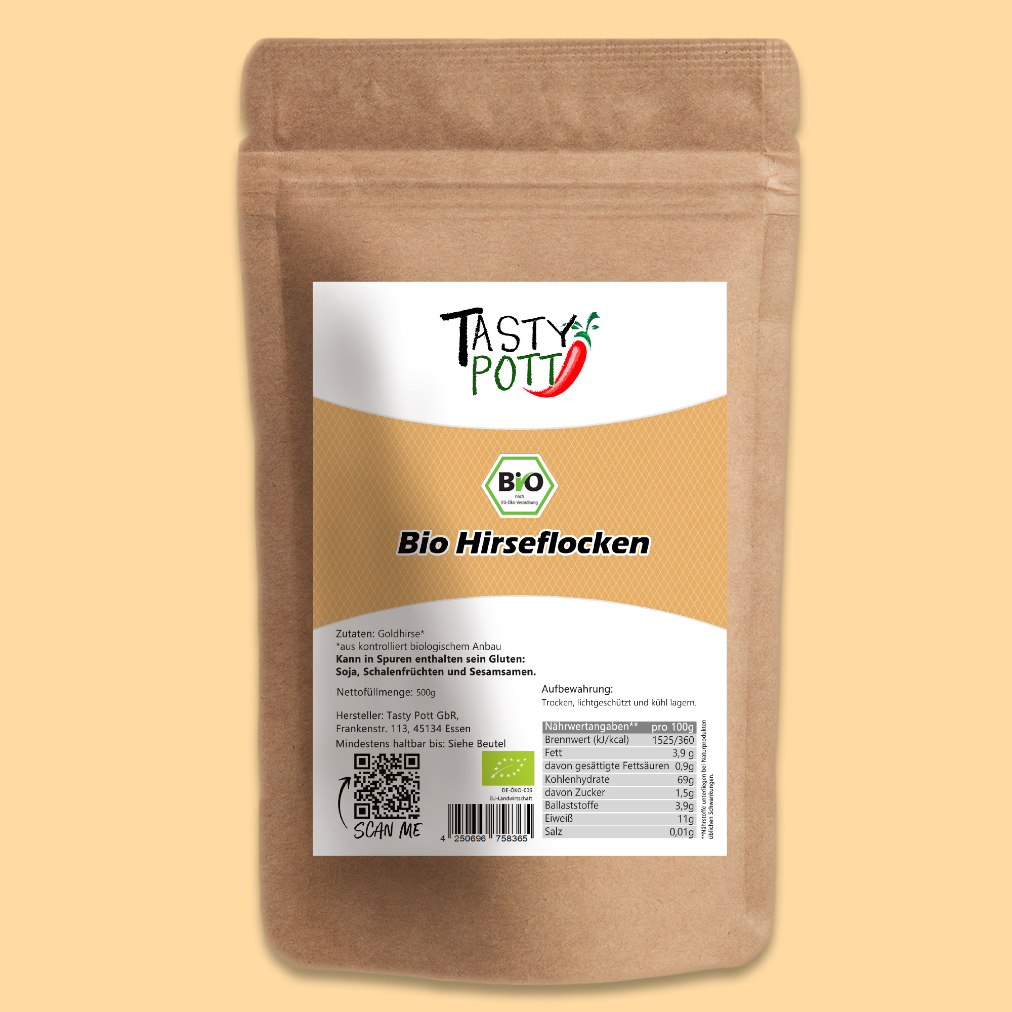 Bio Hirseflocken von Tasty Pott – glutenfrei, vegan & voller Geschmack 1000g  Bio Hirseflocken von Tasty Pott – glutenfrei, vegan & voller Geschmack 1000g