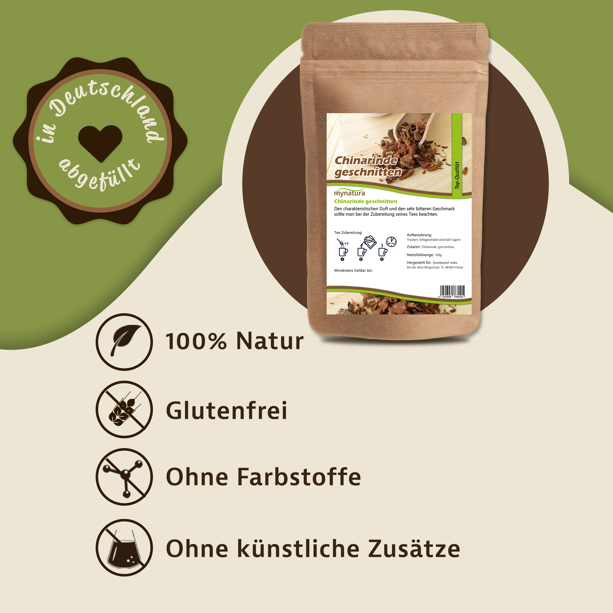 Mynatura Chinarinde geschnitten – Natürliches Rohprodukt für Tee & vegane Ernährung 100g