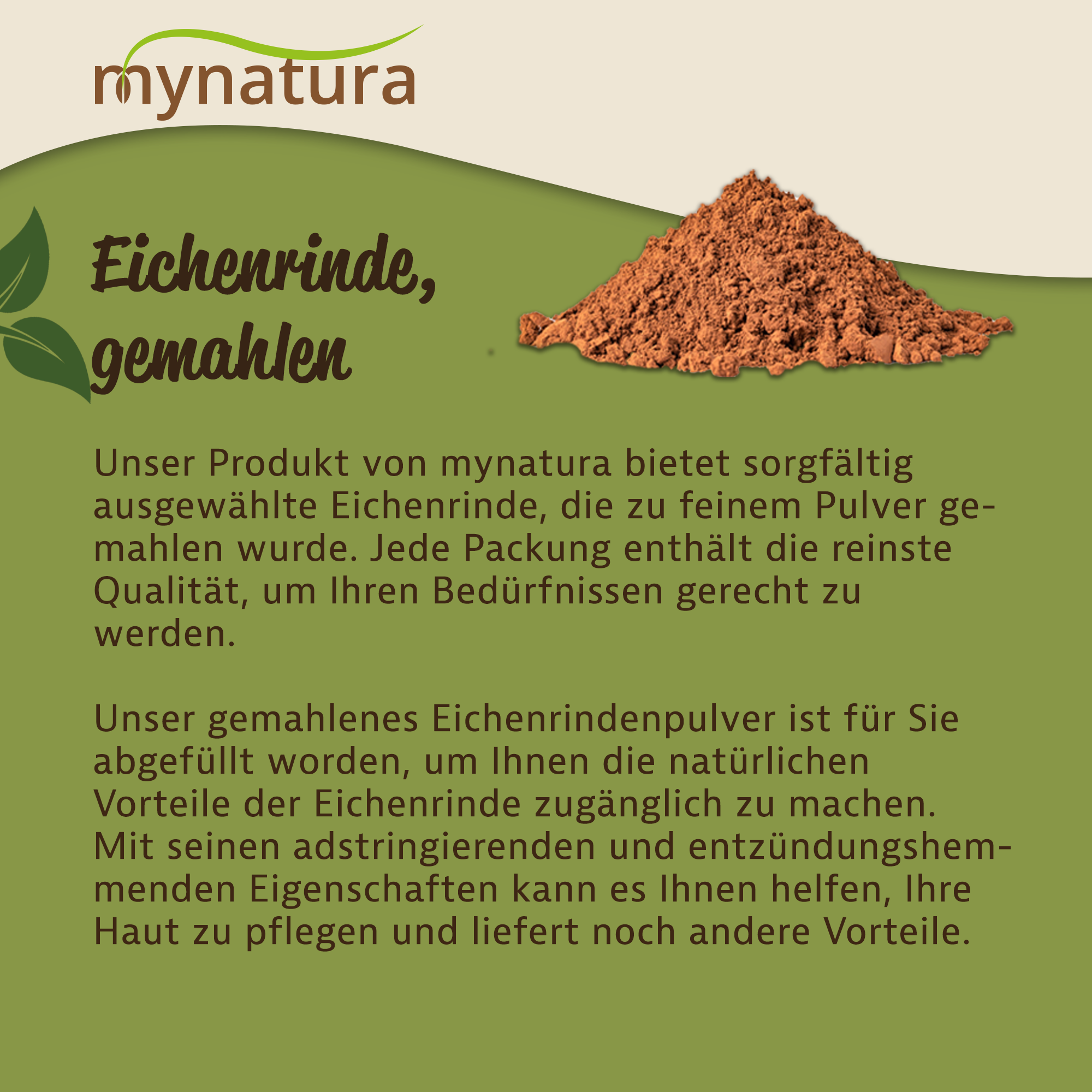 Mynatura Eichenrinde gemahlen – Naturprodukt aus kontrolliertem Anbau | Vegane Ernährung | Nachhaltiges Rindenpulver 250g Mynatura Eichenrinde gemahlen – Naturprodukt aus kontrolliertem Anbau | Vegane Ernährung | Nachhaltiges Rindenpulver 250g