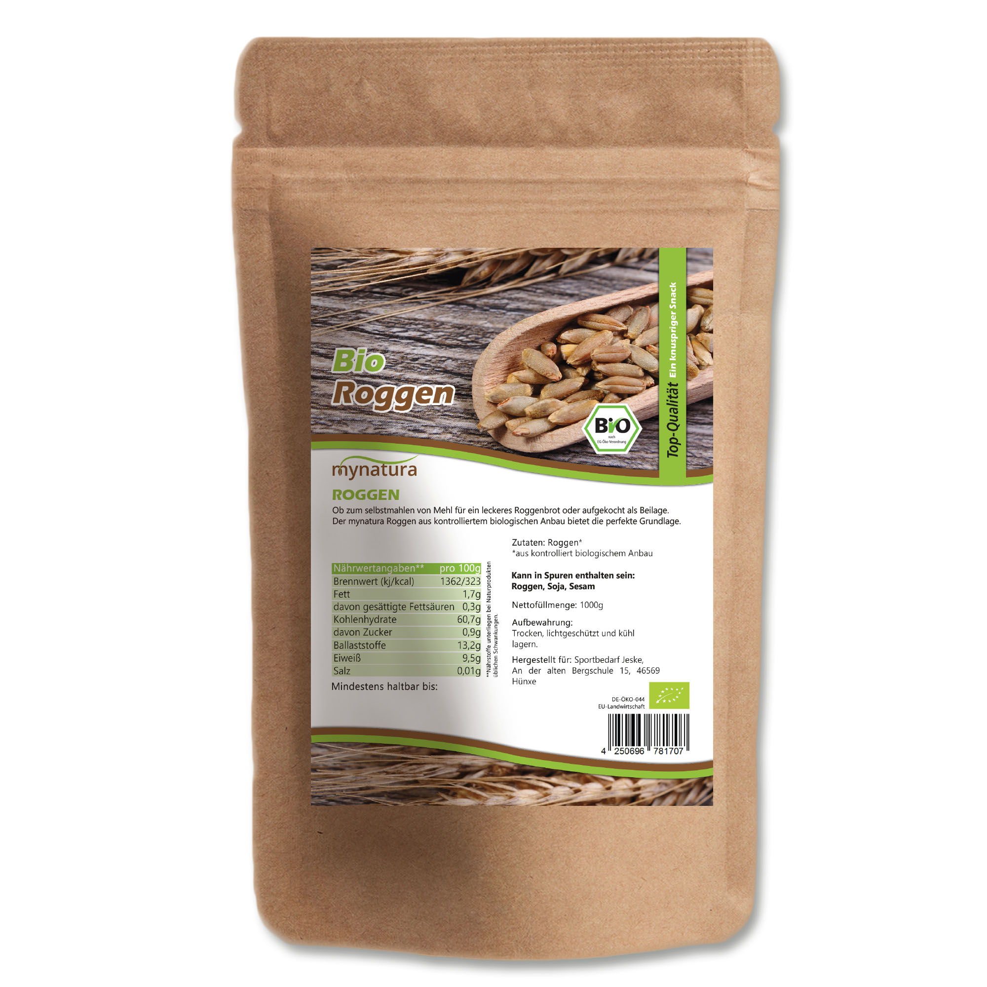 Mynatura Bio Roggen – natürliches Vollkorngetreide für Brot, Flocken und kreative Küche 1Kg