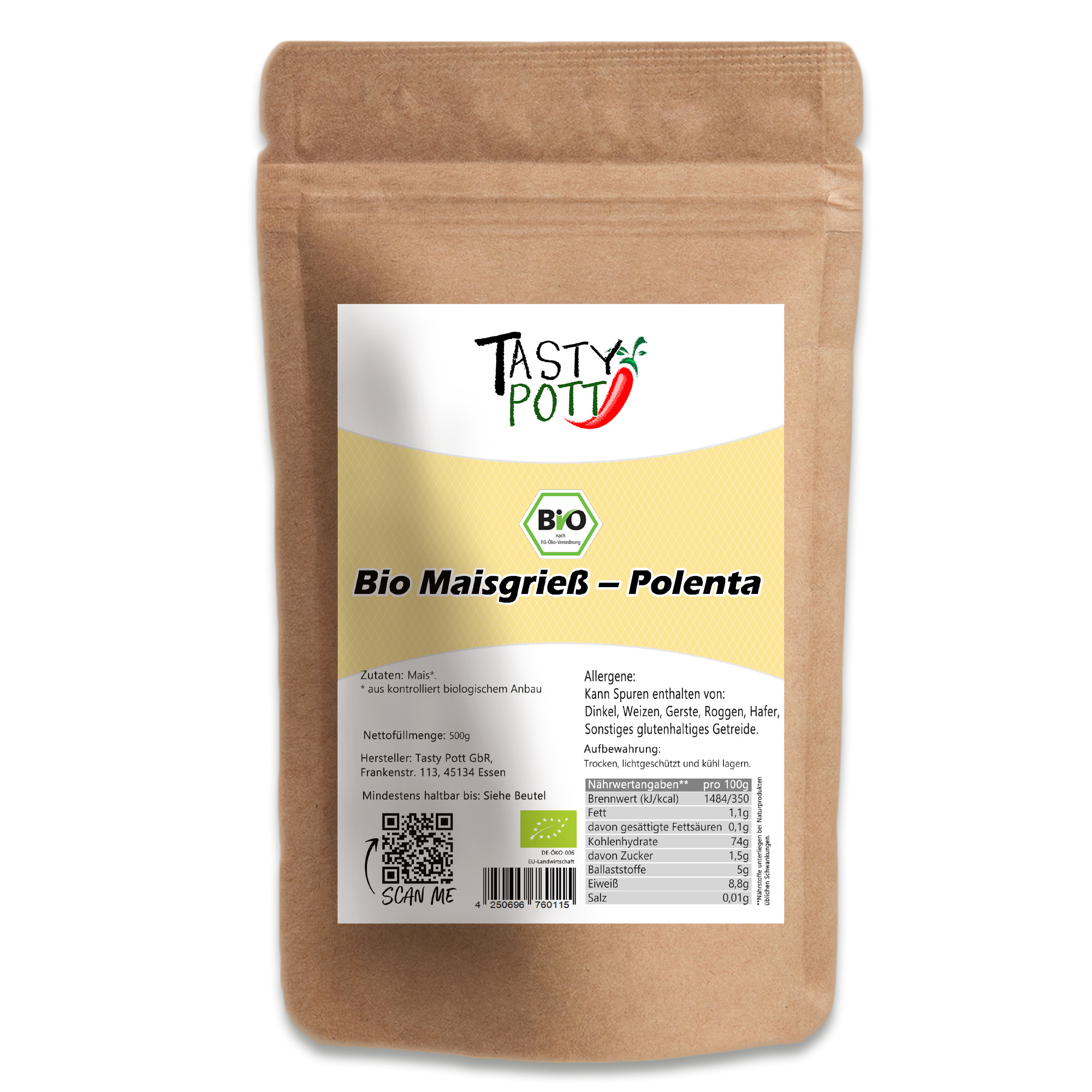 Tasty Pott Bio Maisgrieß (Polenta) – glutenfreie Beilage & vielseitige Kochzutat aus Mais 1000g Tasty Pott Bio Maisgrieß (Polenta) – glutenfreie Beilage & vielseitige Kochzutat aus Mais 1000g