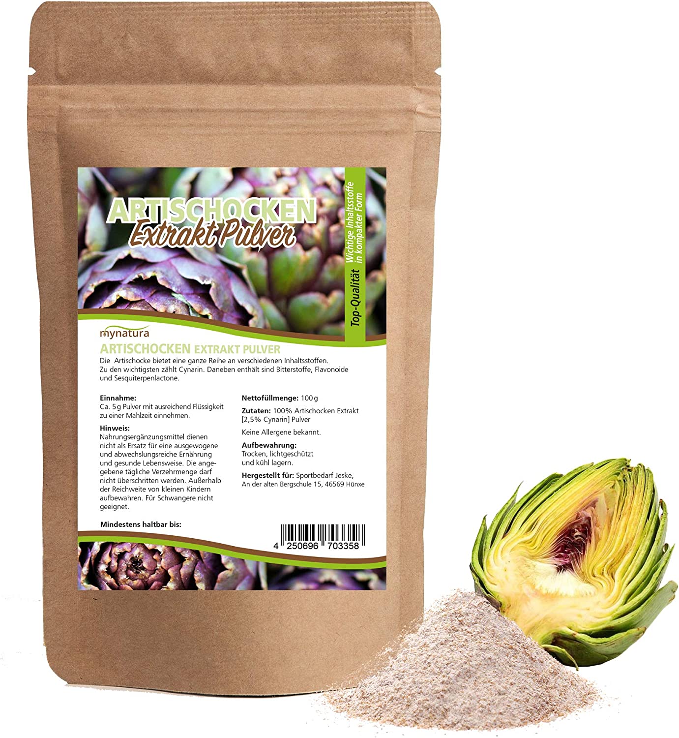 Mynatura Artischocken Extrakt Pulver - Artischocke gemahlen 2,5% Cynarin 0,1 Kg Mynatura Artischocken Extrakt Pulver - Artischocke gemahlen 2,5% Cynarin 0,1 Kg