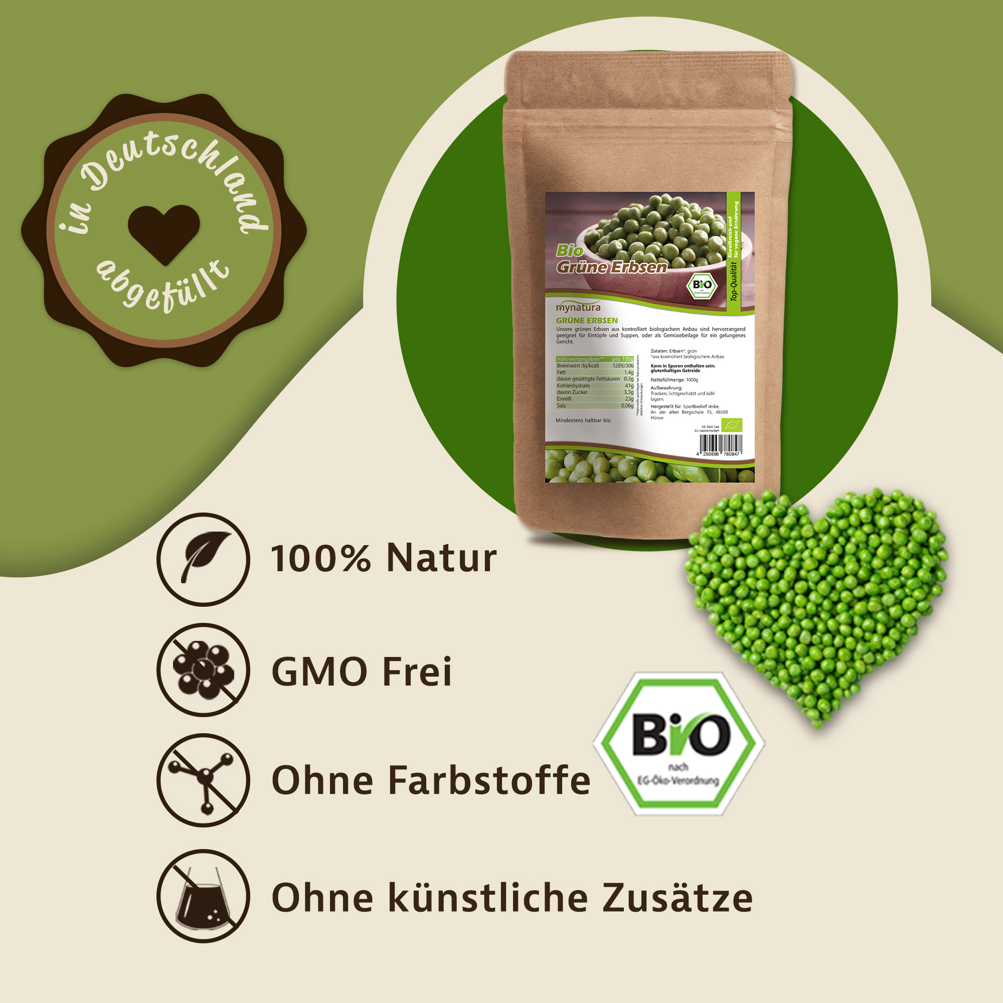 Grüne Bio Erbsen von Mynatura – vielseitige Hülsenfrucht in bester Bioqualität 1Kg Grüne Bio Erbsen von Mynatura – vielseitige Hülsenfrucht in bester Bioqualität 1Kg