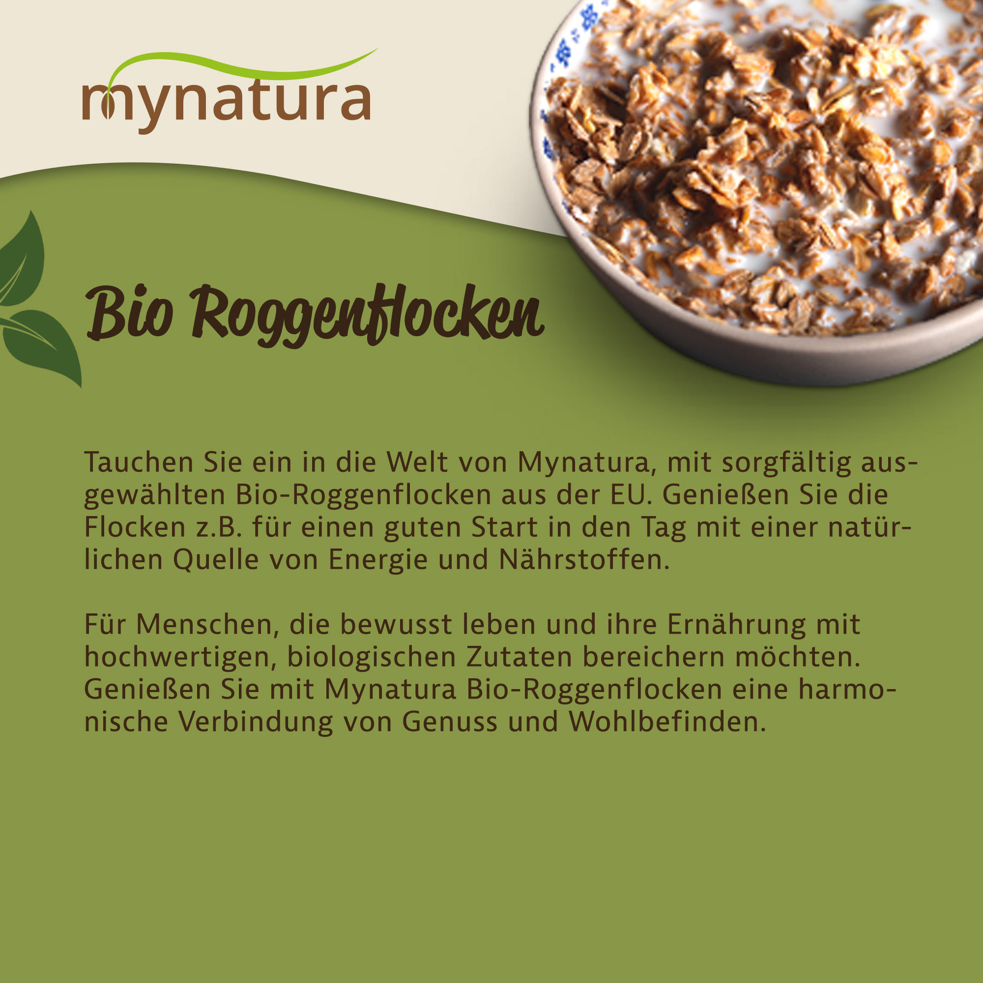 Mynatura Bio Roggenflocken – Hochwertige Getreideflocken für vielseitige Rezepte | Vegan & Nachhaltig 2000g