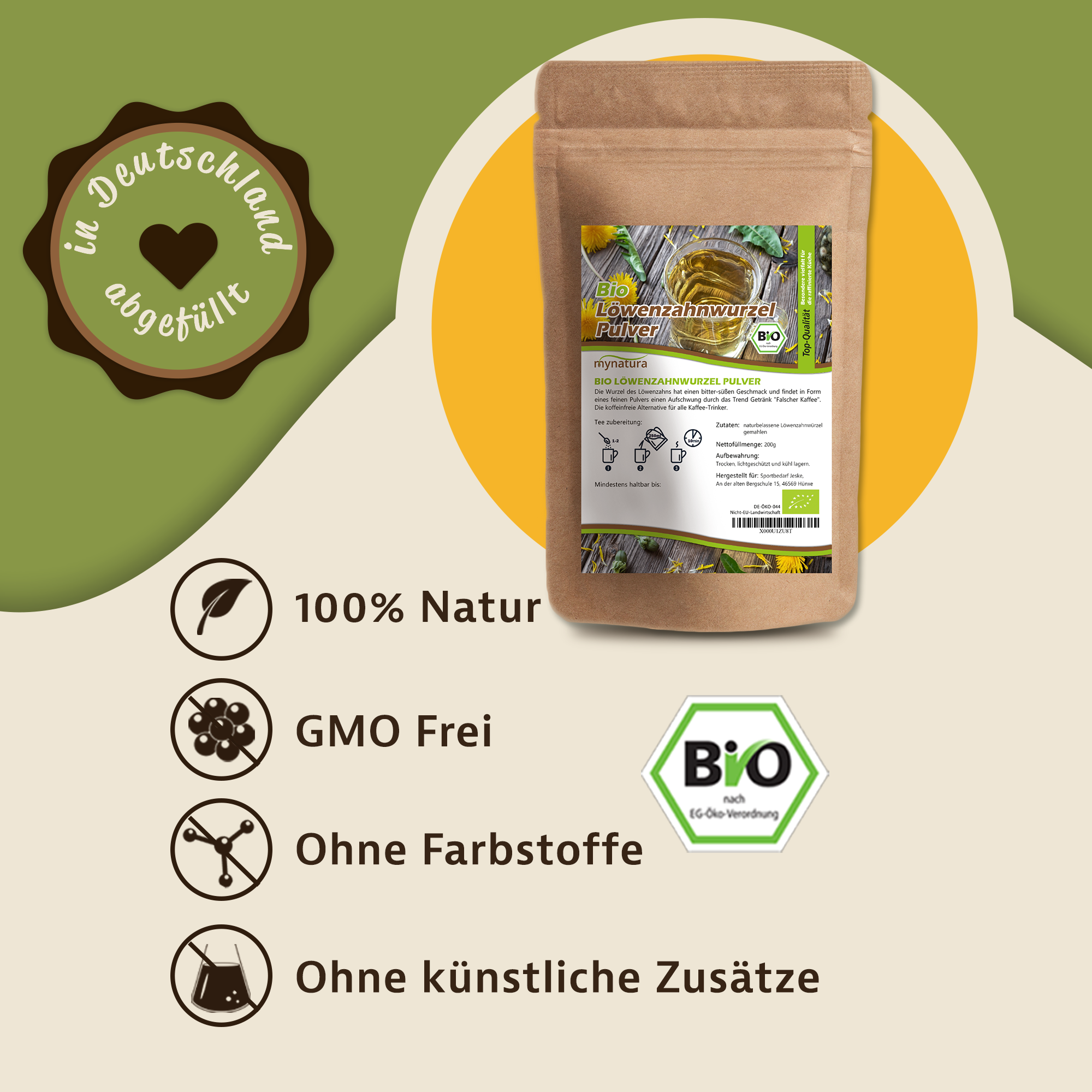 Löwenzahnpulver in Premium-Qualität – Natürliches Pflanzenpulver aus getrockneten Löwenzahnwurzeln 0,2Kg