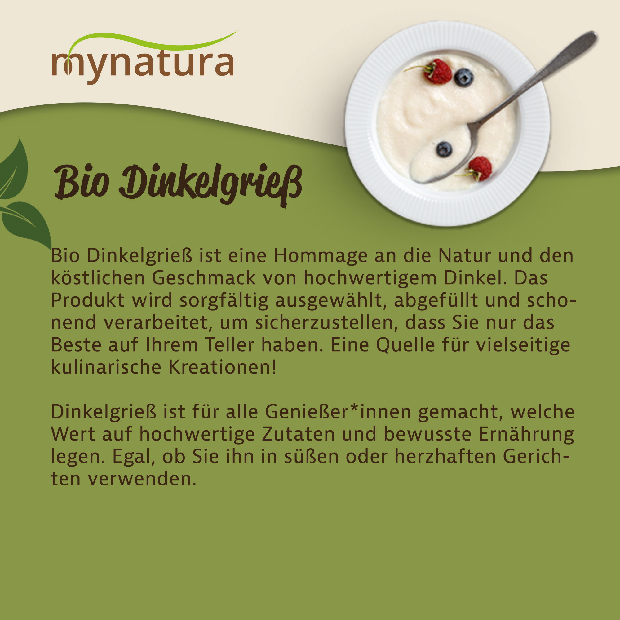 Bio Dinkelgrieß von Mynatura – Vielseitiges Naturprodukt für süße und herzhafte Gerichte | Dinkel gemahlen, vegan & nachhaltig 1000g Bio Dinkelgrieß von Mynatura – Vielseitiges Naturprodukt für süße und herzhafte Gerichte | Dinkel gemahlen, vegan & nachhaltig 1000g