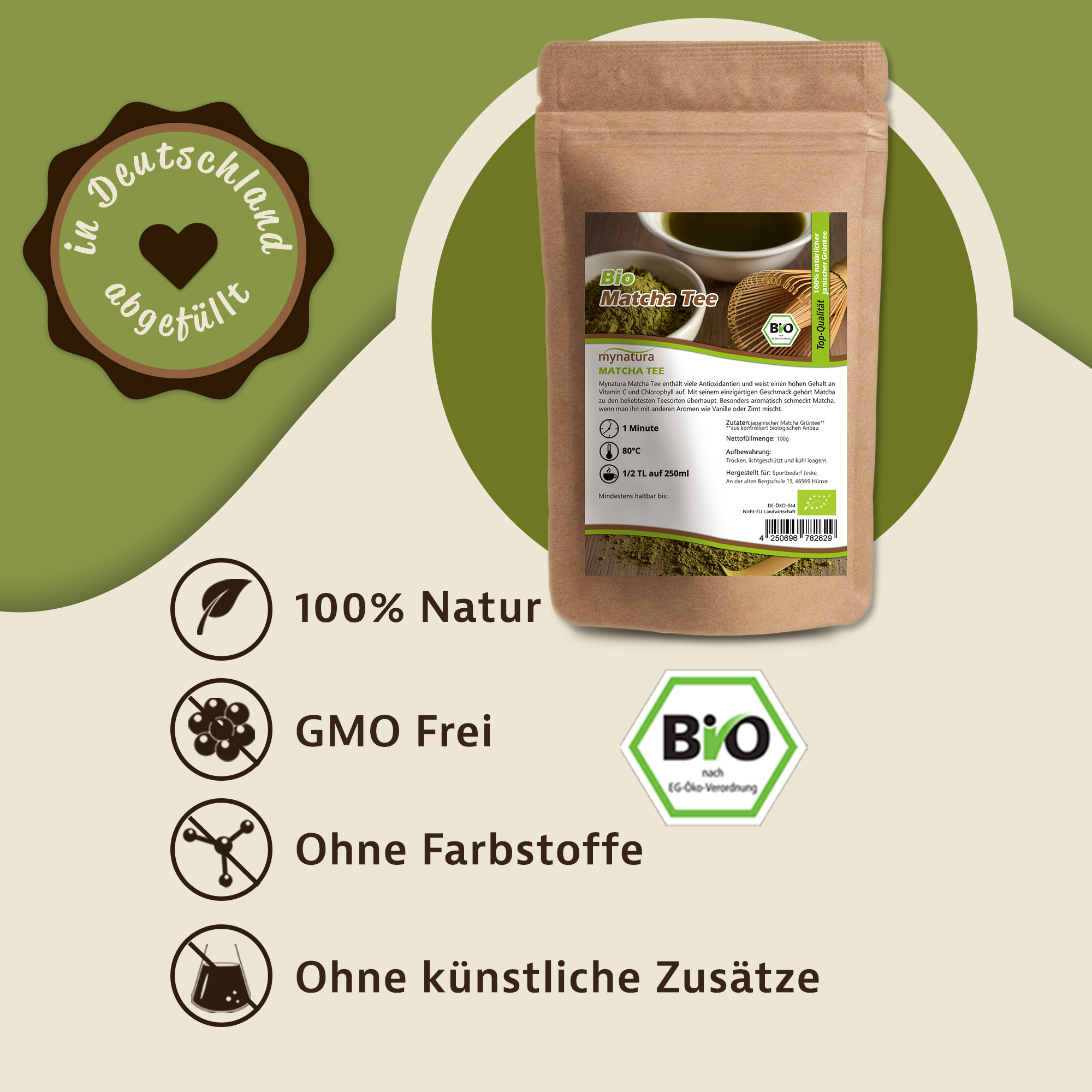 Mynatura Bio Matcha Tee  Pulver im Beutel 0,1Kg