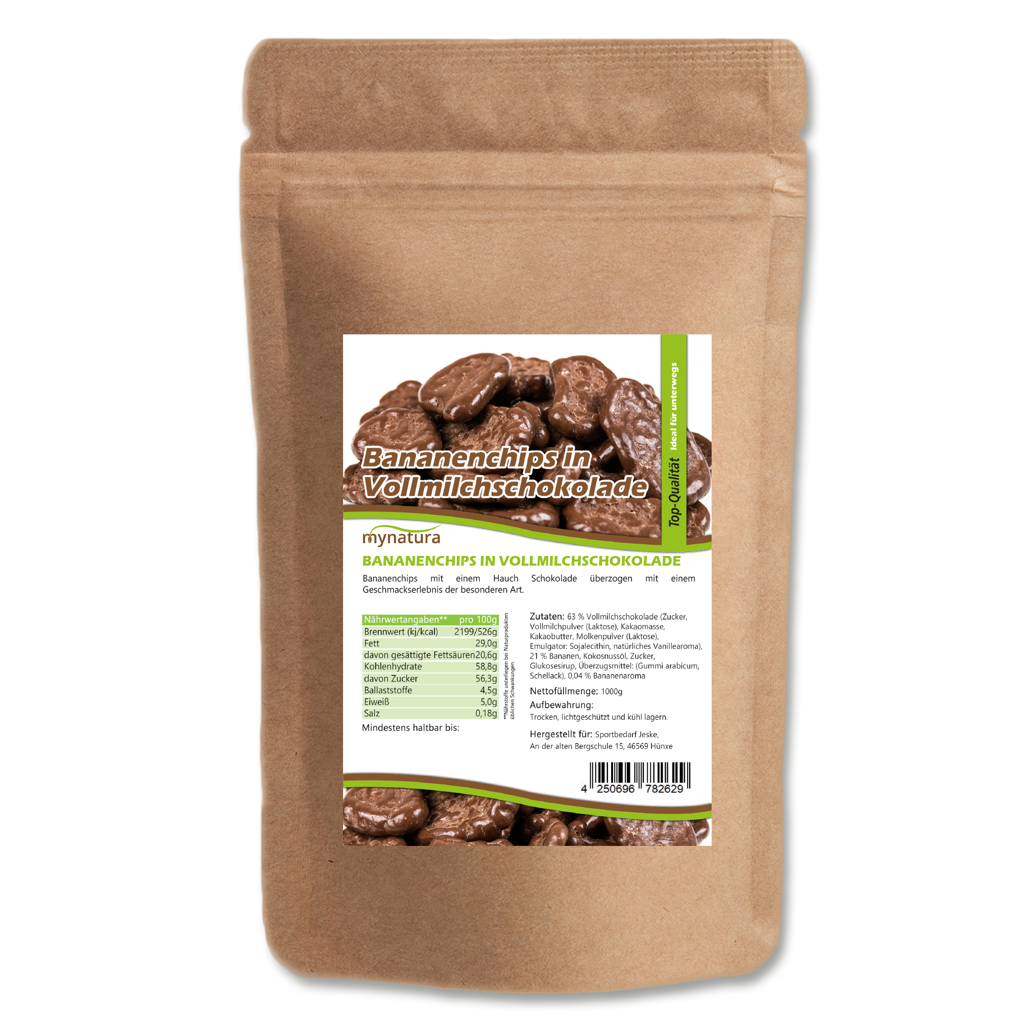 Schokolierte Bananenchips – Knuspriger Bananensnack mit Vollmilchschokolade in Bio-Qualität Schokolierte Bananenchips – Knuspriger Bananensnack mit Vollmilchschokolade in Bio-Qualität
