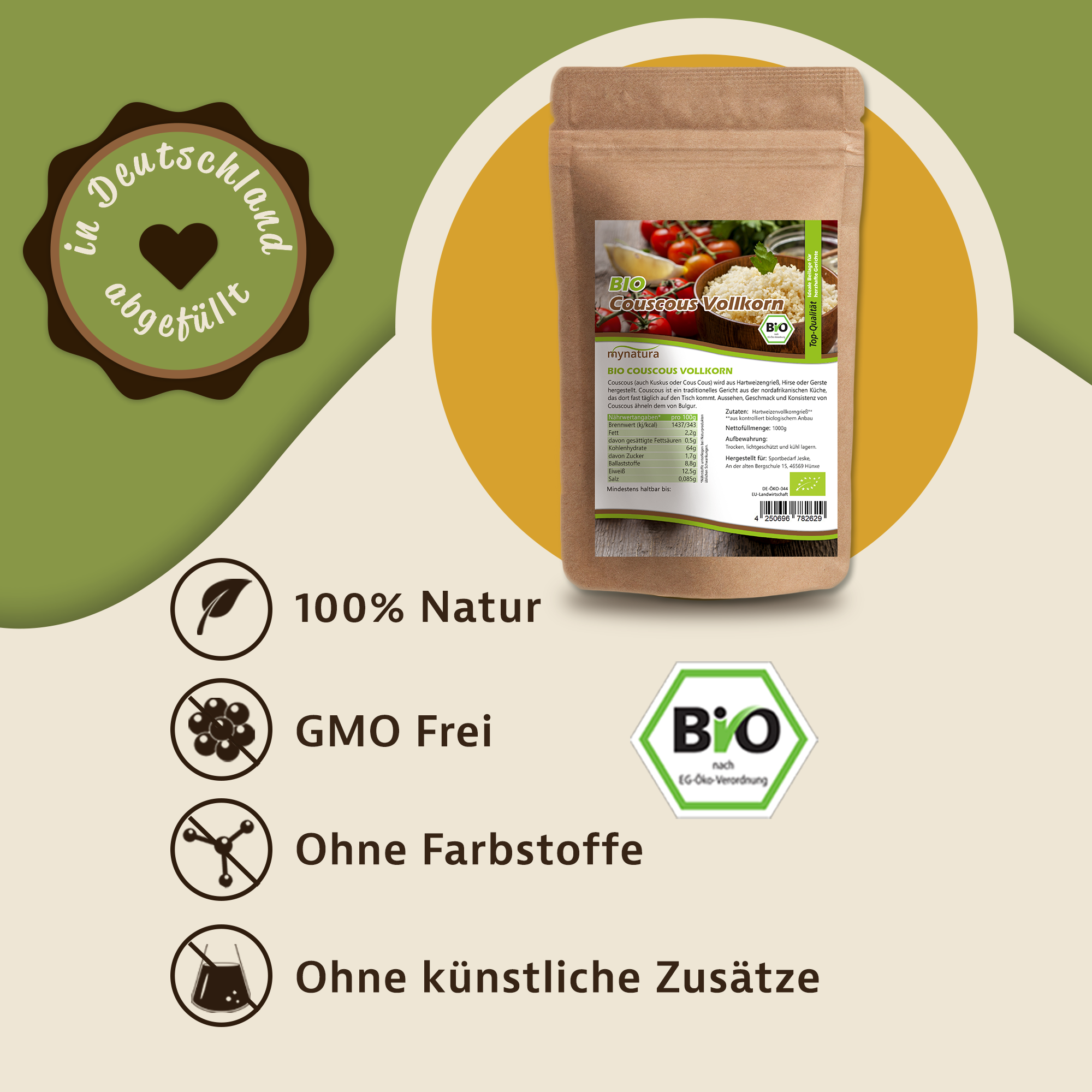 Bio Vollkorn Couscous von Mynatura – Natürlich, ballaststoffreich und vielseitig verwendbar 1Kg Bio Vollkorn Couscous von Mynatura – Natürlich, ballaststoffreich und vielseitig verwendbar 1Kg