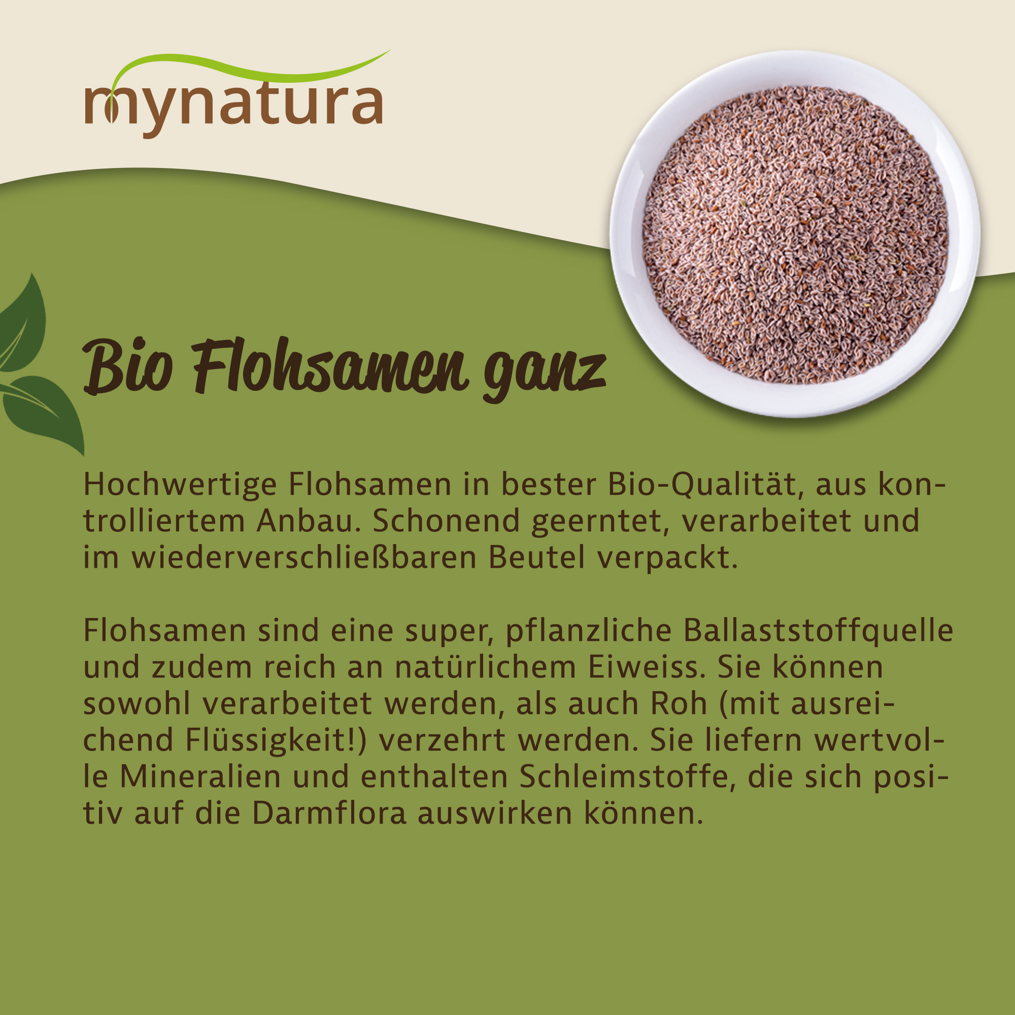 Mynatura Bio Flohsamen GANZ , Beutel - 99% Reinheit 1Kg