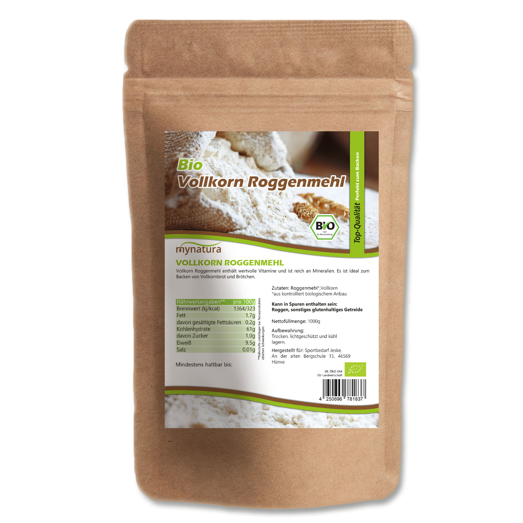 Mynatura Bio Roggenmehl aus Vollkorn 1000g Beutel Mynatura Bio Roggenmehl aus Vollkorn 1000g Beutel