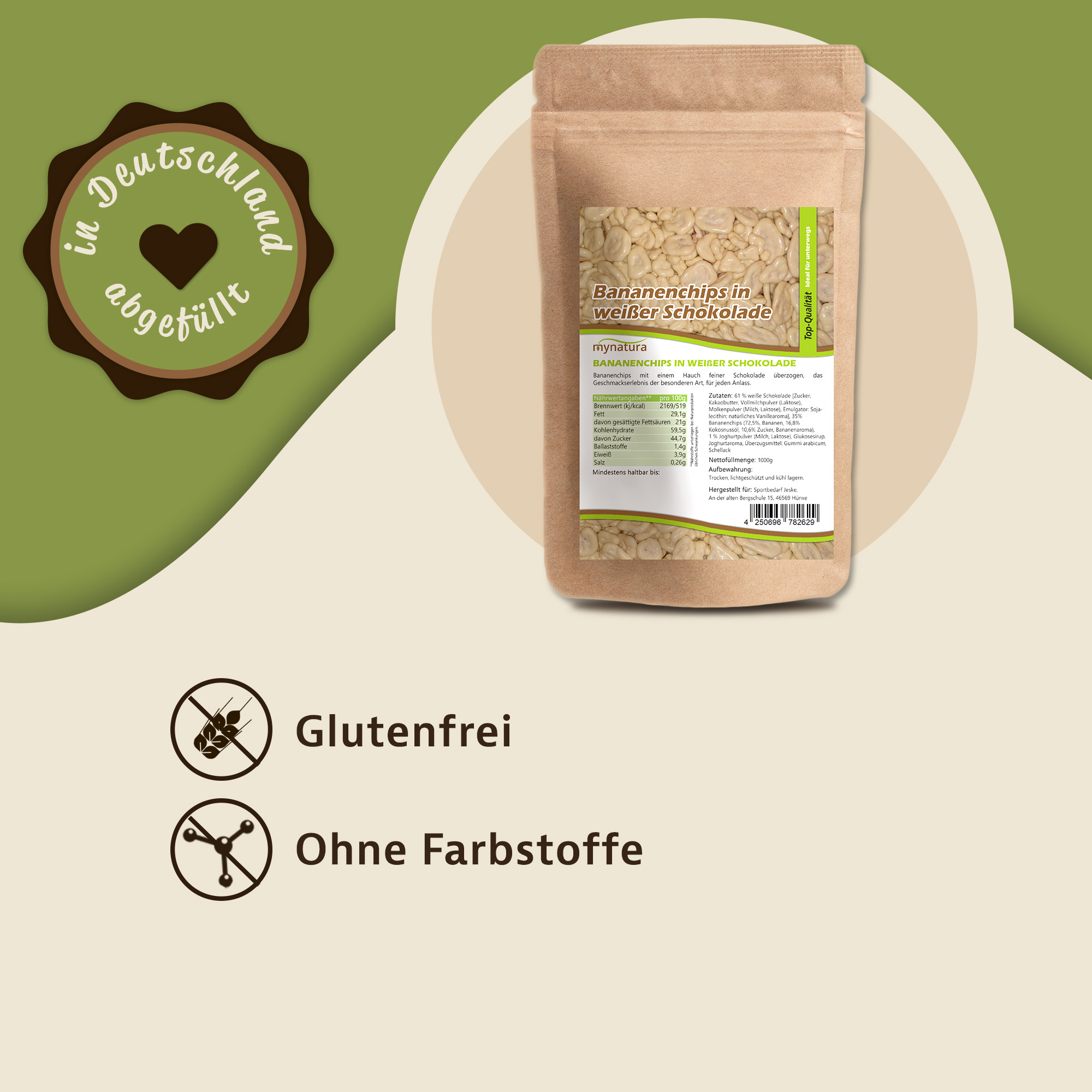 Mynatura Bio Bananenchips in weißer Schokolade – Knusprig-süßer Bio-Snack mit natürlichem Bananengeschmack 1Kg Mynatura Bio Bananenchips in weißer Schokolade – Knusprig-süßer Bio-Snack mit natürlichem Bananengeschmack 1Kg