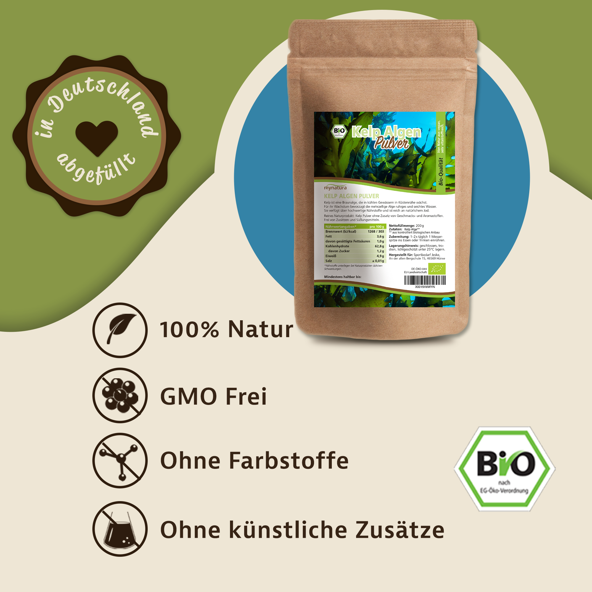 Mynatura Bio Kelp Pulver – Natürliches Algenpulver für kreative Rezepte & die vegane Küche 0,2Kg