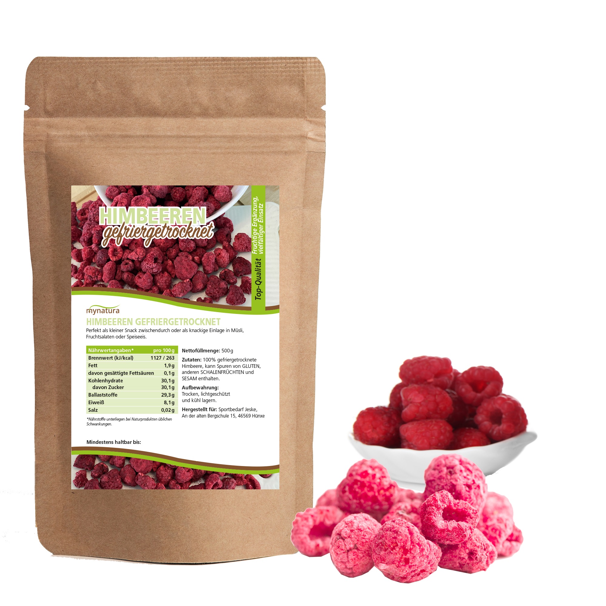 Gefriergetrocknete Bio-Himbeeren – intensives Aroma & natürliche Qualität 0,5Kg Gefriergetrocknete Bio-Himbeeren – intensives Aroma & natürliche Qualität 0,5Kg