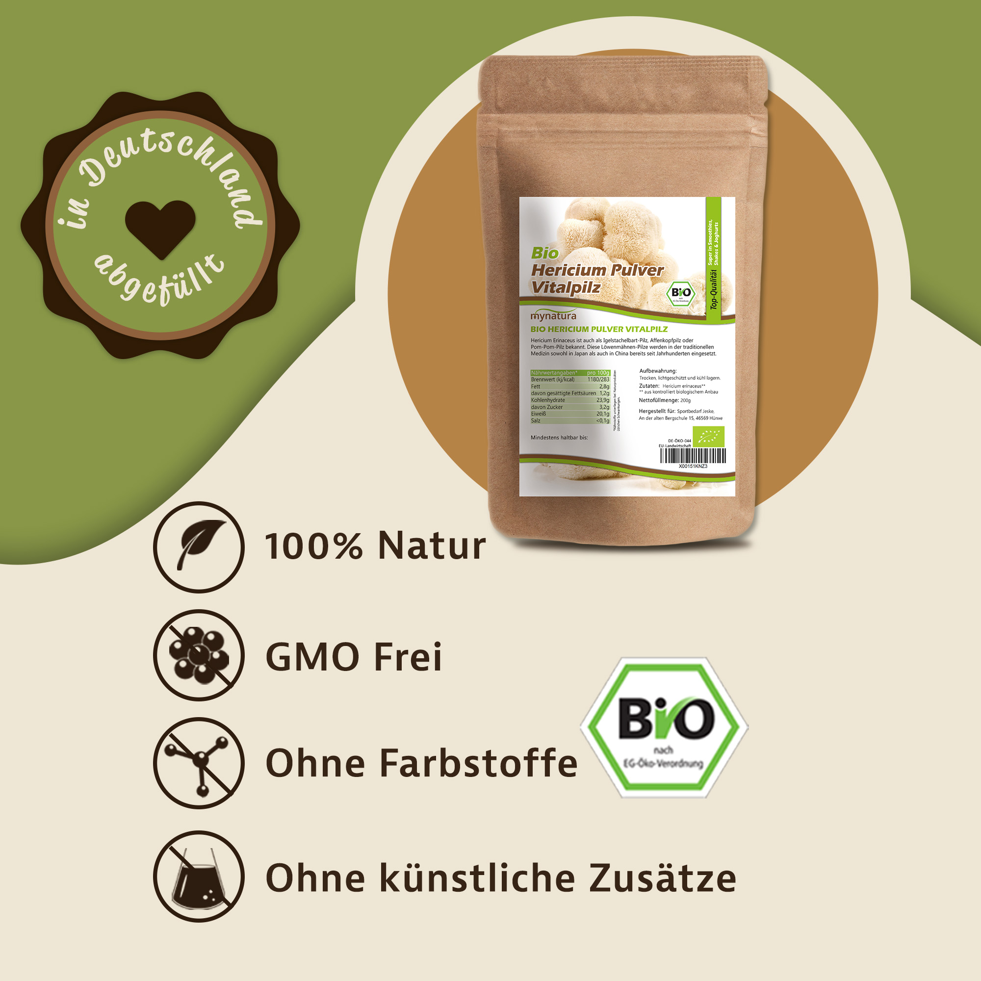 Mynatura Bio Hericium Vitalpilz Pulver 0,2Kg