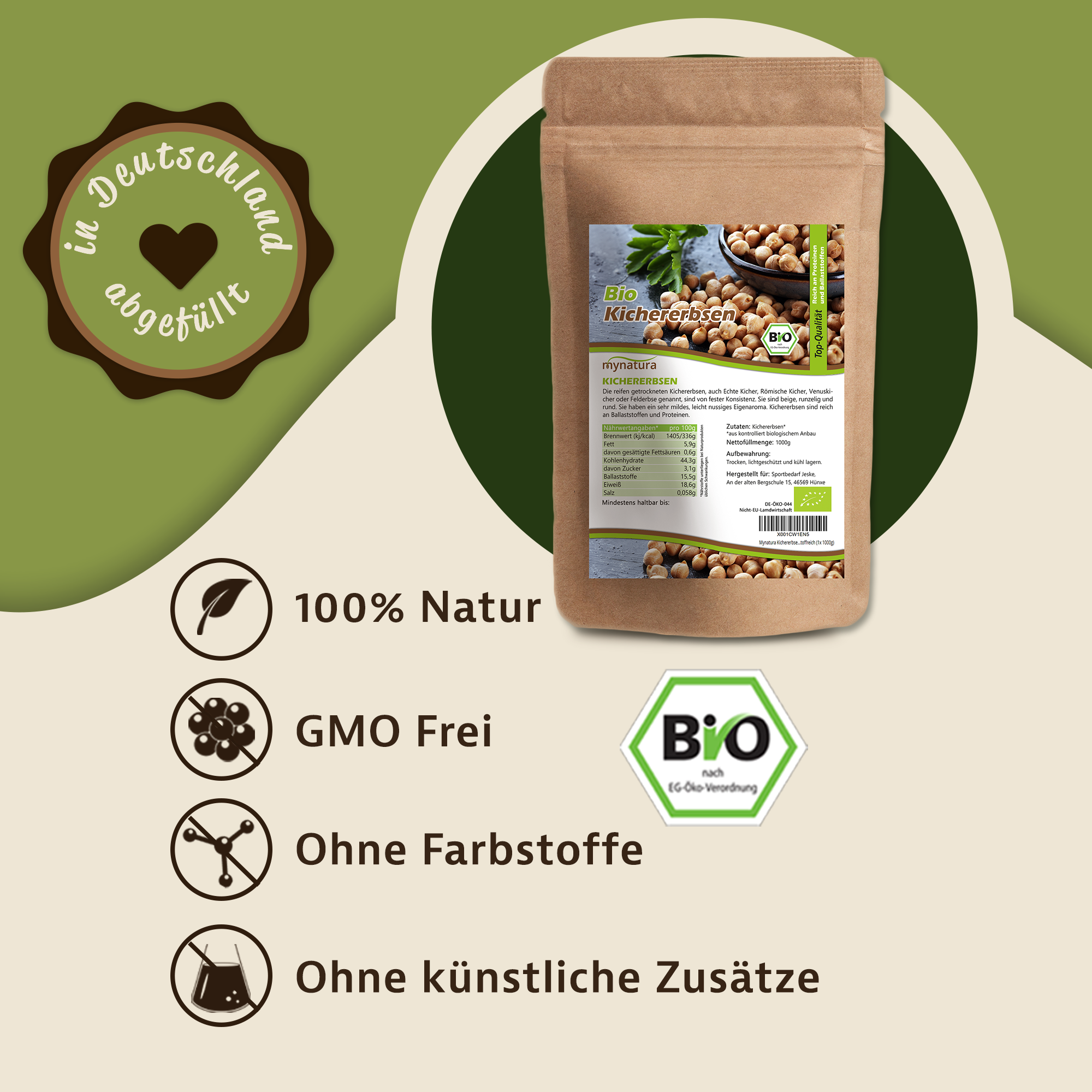 Bio Kichererbsen von Mynatura – Pflanzliche Proteinquelle für vegane & vegetarische Gerichte 1Kg Bio Kichererbsen von Mynatura – Pflanzliche Proteinquelle für vegane & vegetarische Gerichte 1Kg