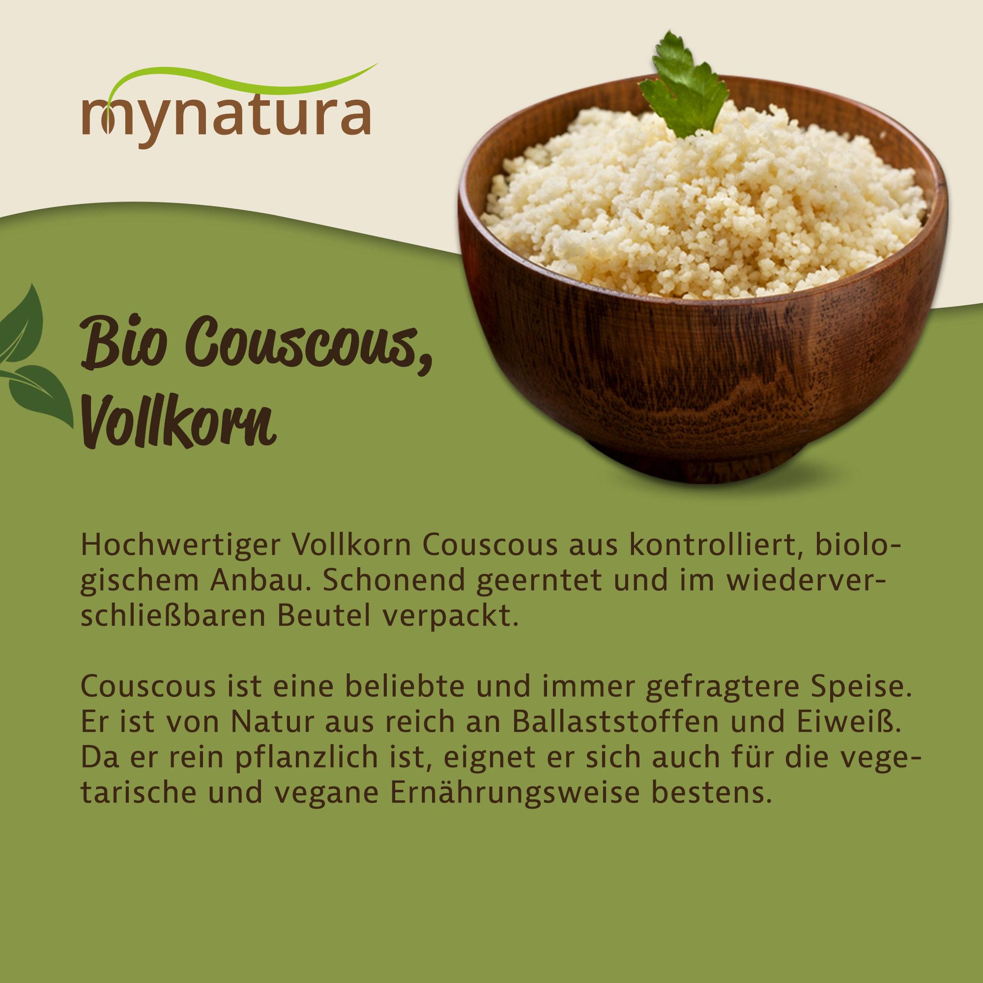 Bio Vollkorn Couscous von Mynatura – Natürlich, ballaststoffreich und vielseitig verwendbar 1Kg Bio Vollkorn Couscous von Mynatura – Natürlich, ballaststoffreich und vielseitig verwendbar 1Kg