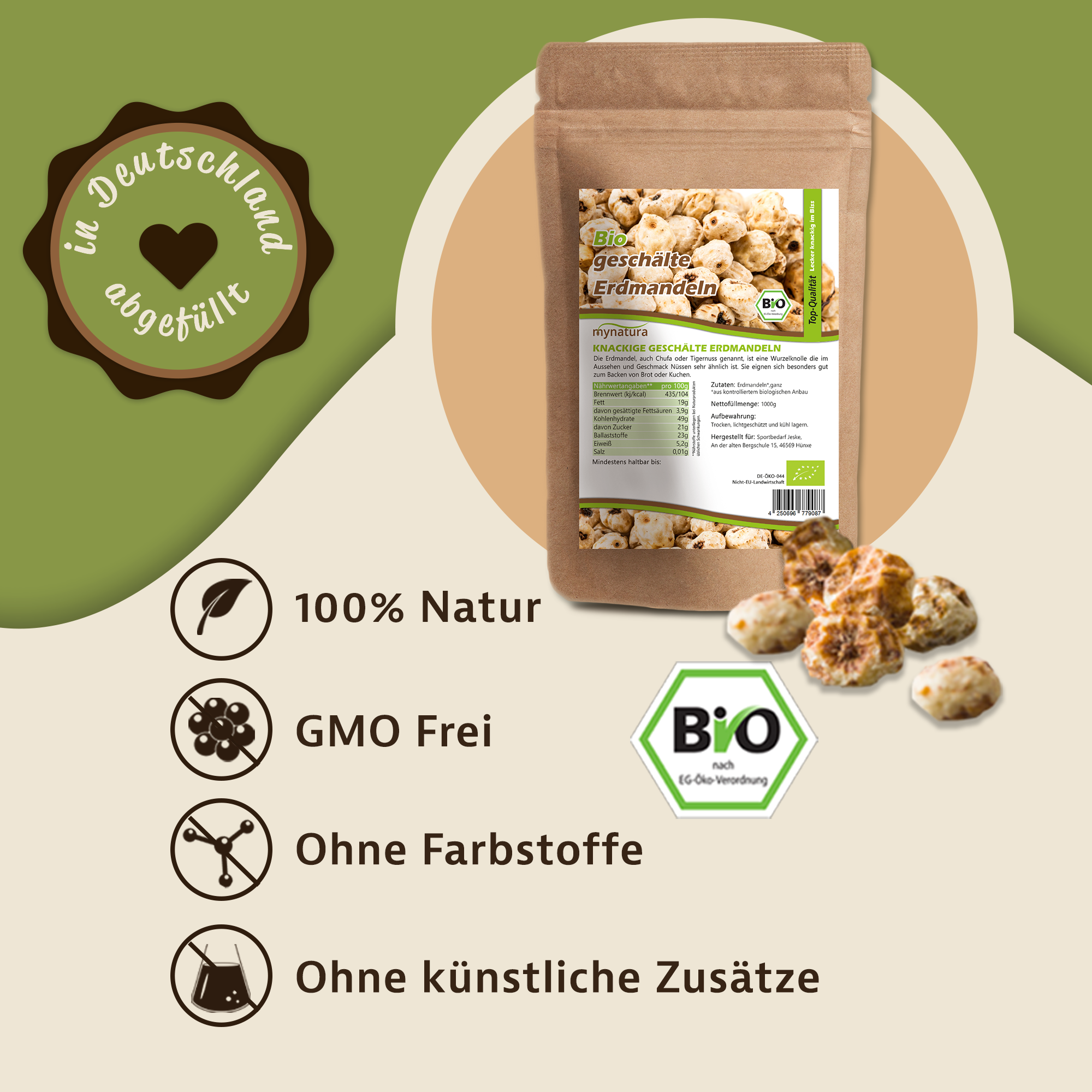 Bio Erdmandeln ganz geschält – ballaststoffreiche, natürliche Knolle aus kontrolliert biologischem Anbau Bio Erdmandeln ganz geschält – ballaststoffreiche, natürliche Knolle aus kontrolliert biologischem Anbau