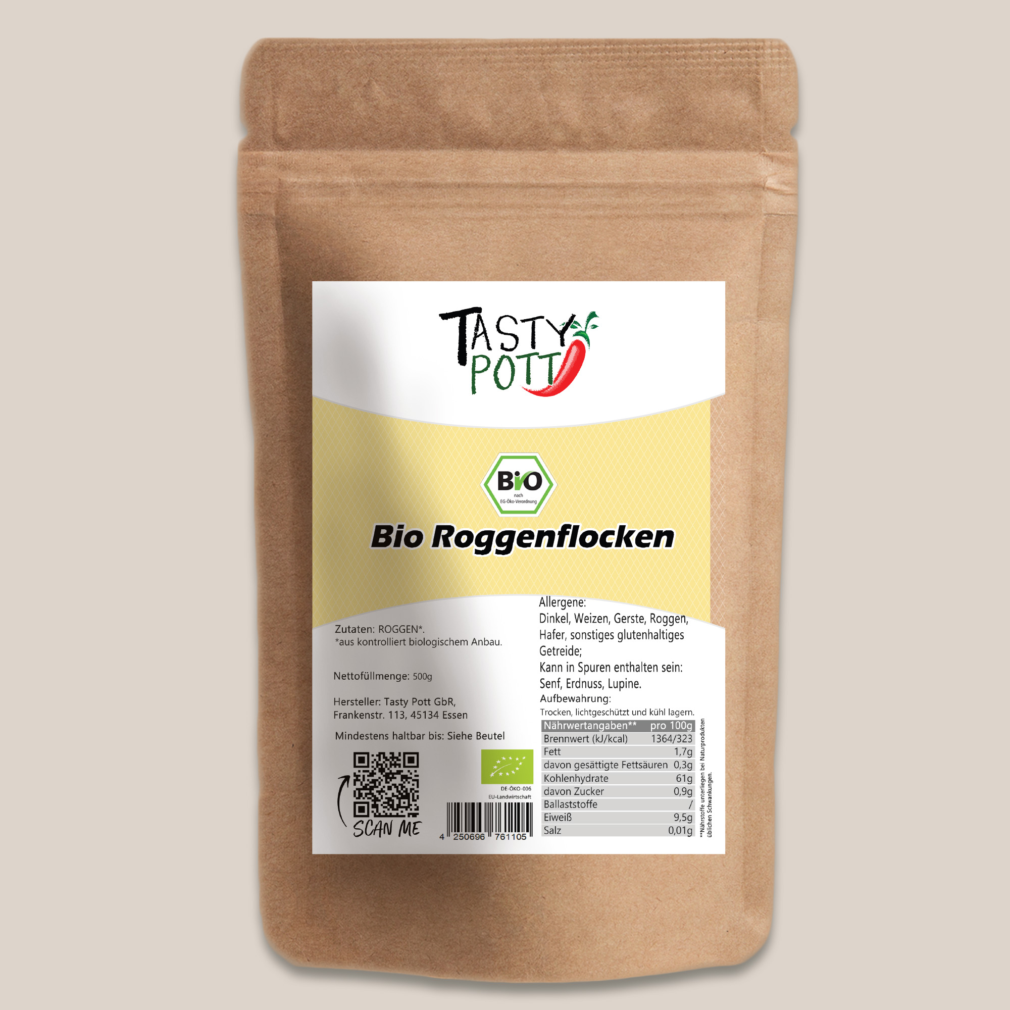 Tasty Pott Bio-Roggenflocken – Natürlich, vielseitig & ohne Zusätze | Roggenflocken kaufen  Tasty Pott Bio-Roggenflocken – Natürlich, vielseitig & ohne Zusätze | Roggenflocken kaufen