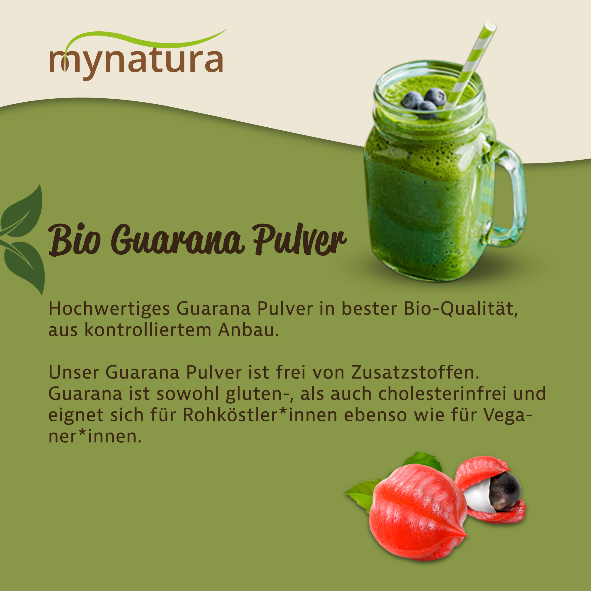 Bio Guarana Pulver – Natürliches Pflanzenpulver mit Koffein | Mynatura Superfoods 0,25Kg
